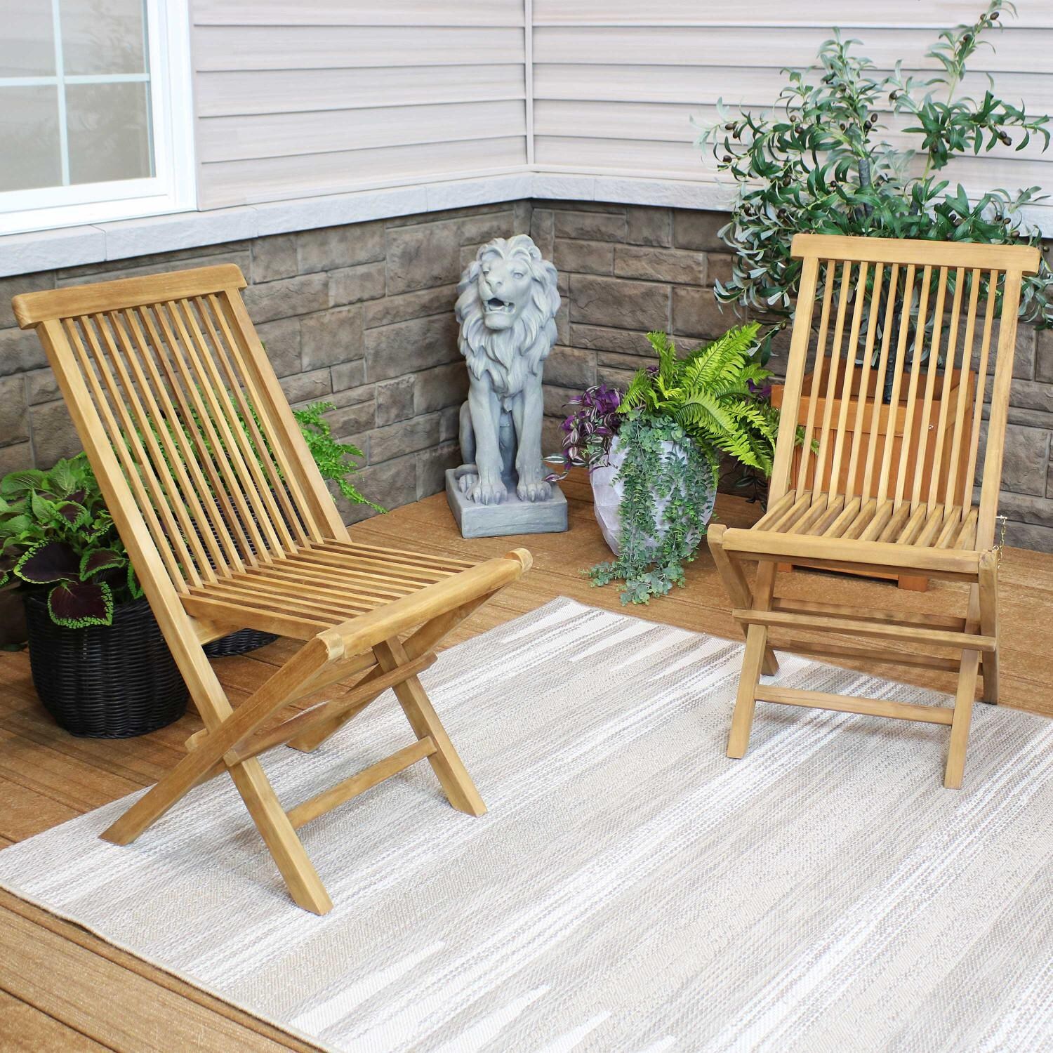 Ultimate Patio Hyannis 2-Piece Teak Folding Patio Chair Set - Mycitystee