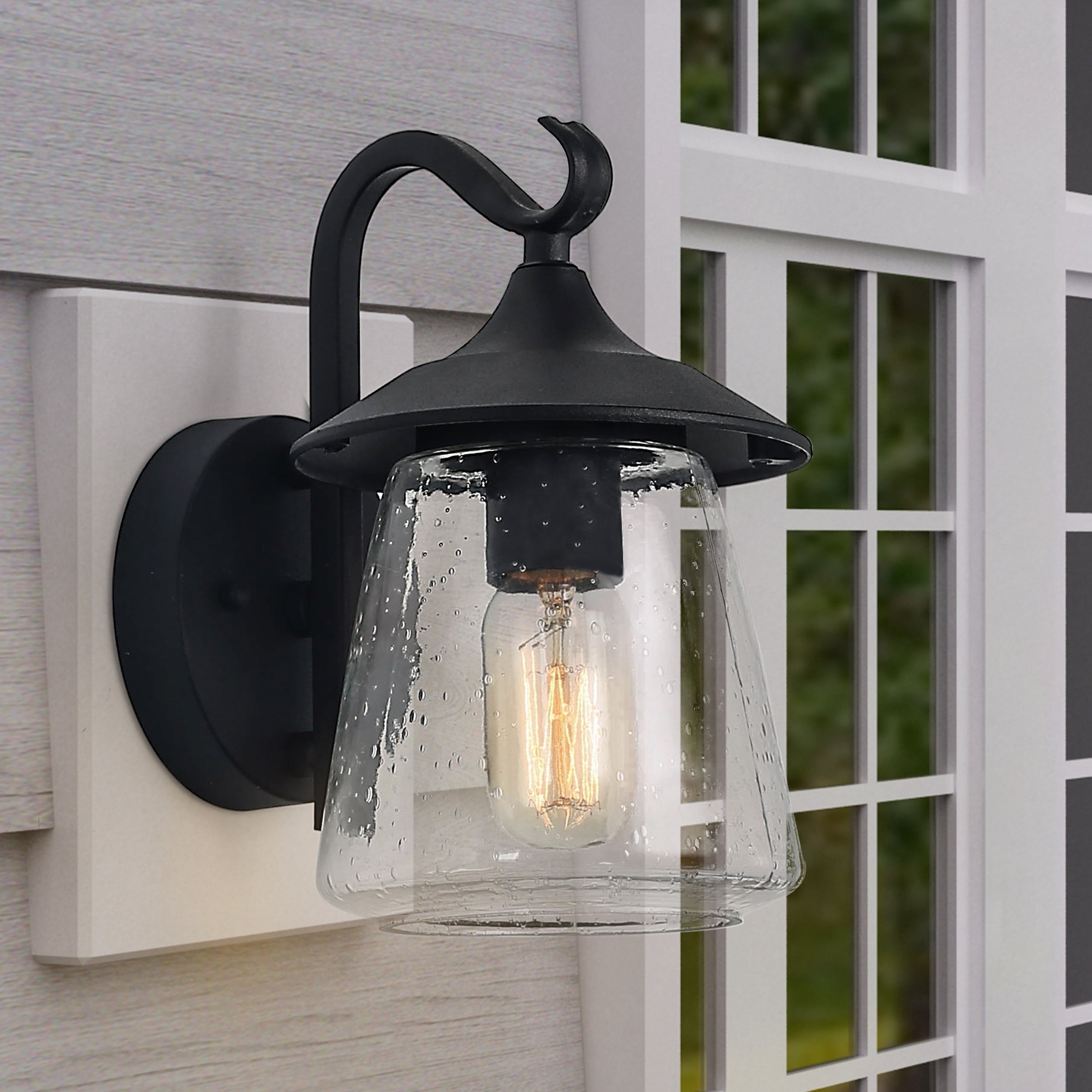 Modern Farmhouse Black 1-Light Outdoor Wall Sconces Traditional Porch Patio Glass Wall Lamps - Mycitystee