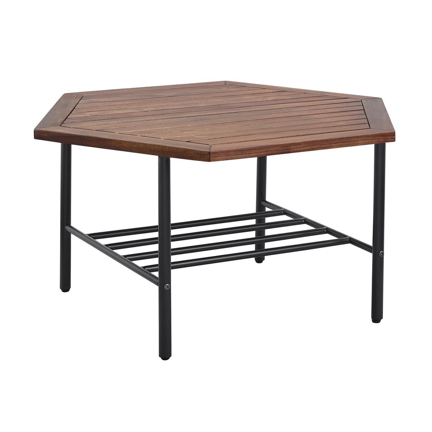 Ultimate Patio Land Bay 35 X 30 Inch Hexagonal Acacia and Steel Patio Coffee Table - Mycitystee
