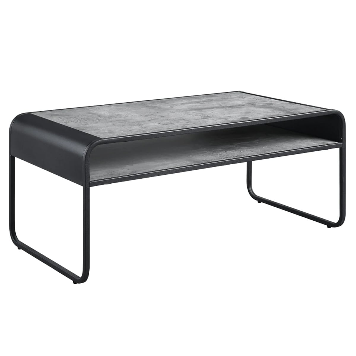 Ish 42 Inch Modern Coffee Table with Curved Edge Design， Wood， Gray， Black - Mycitystee
