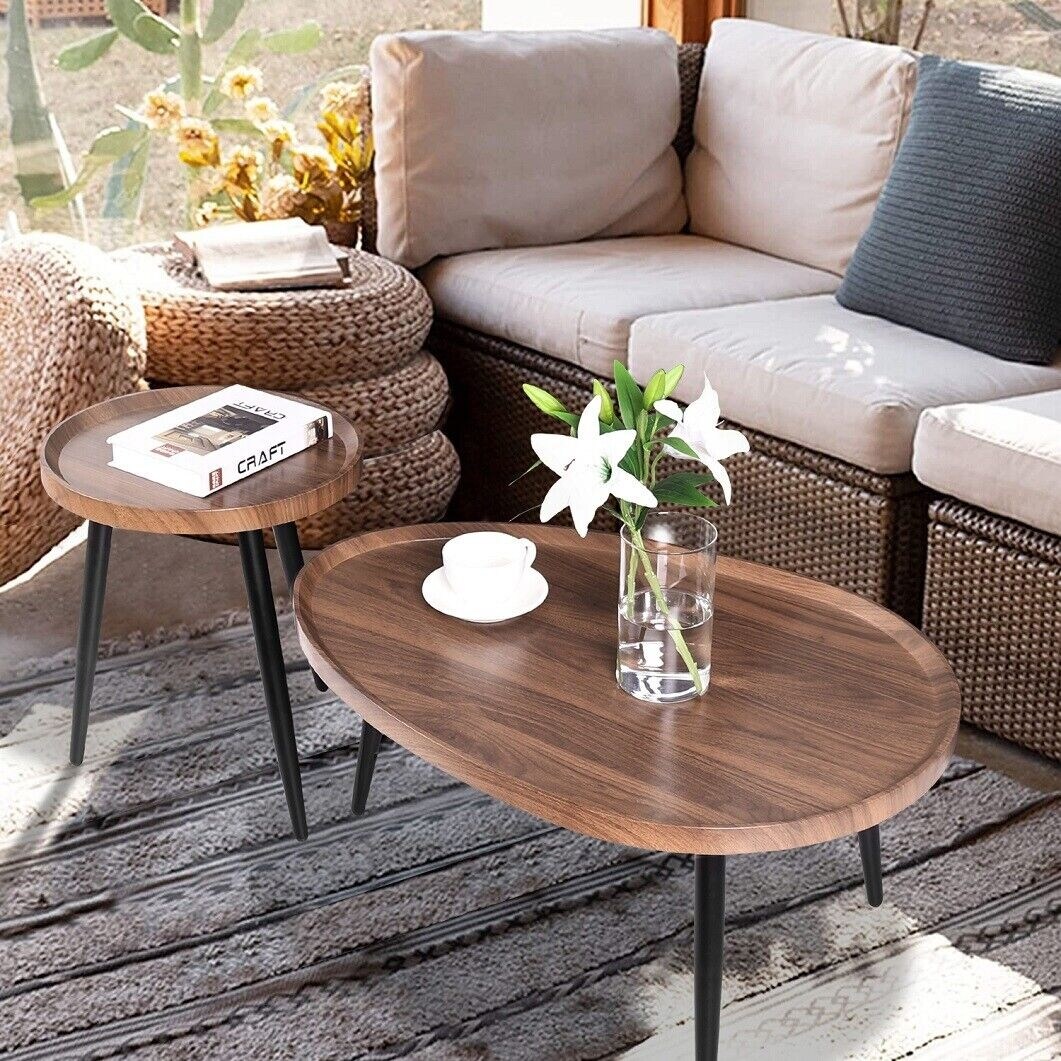 Modern Round Coffee Table Accent Nesting Tables Living Room Set of 2 - 31.5x21.7x15 inch - Mycitystee