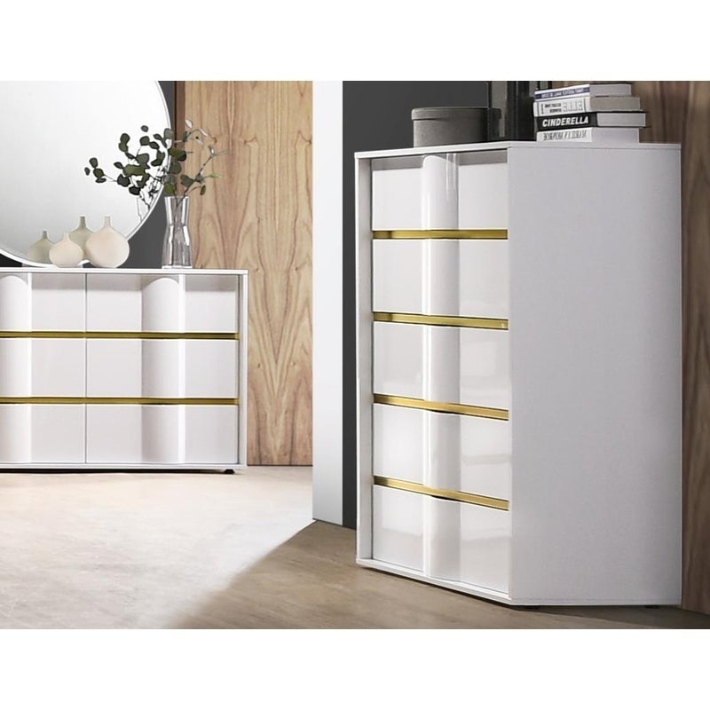Best Master Furniture White with Gold Trimming 5 Drawer Chest - - 27147063 - Mycitystee