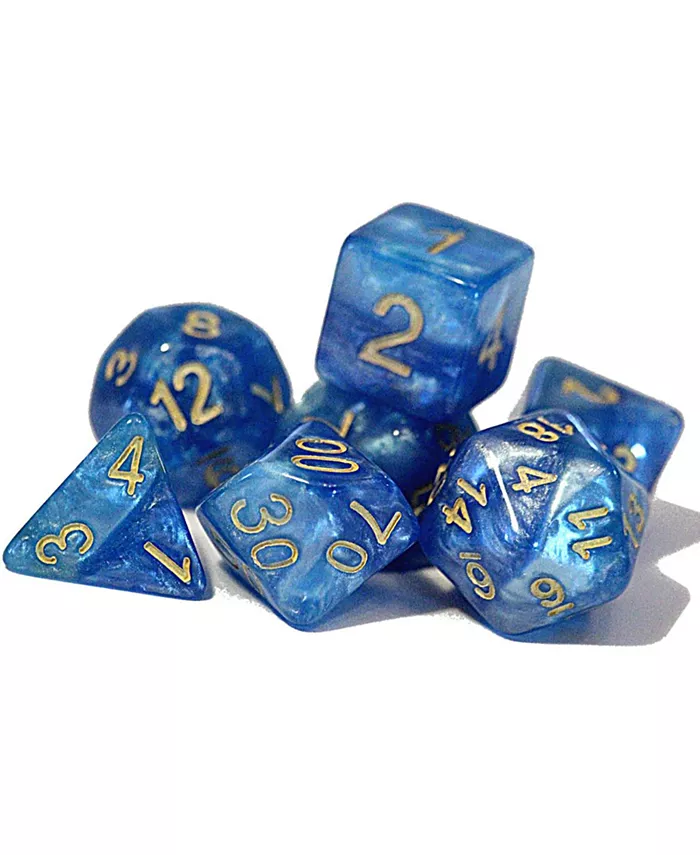 Flat River Group Sky Current Halfsies Dice Layered Dice with Upgraded Dice Case， 7 Piece - Mycitystee