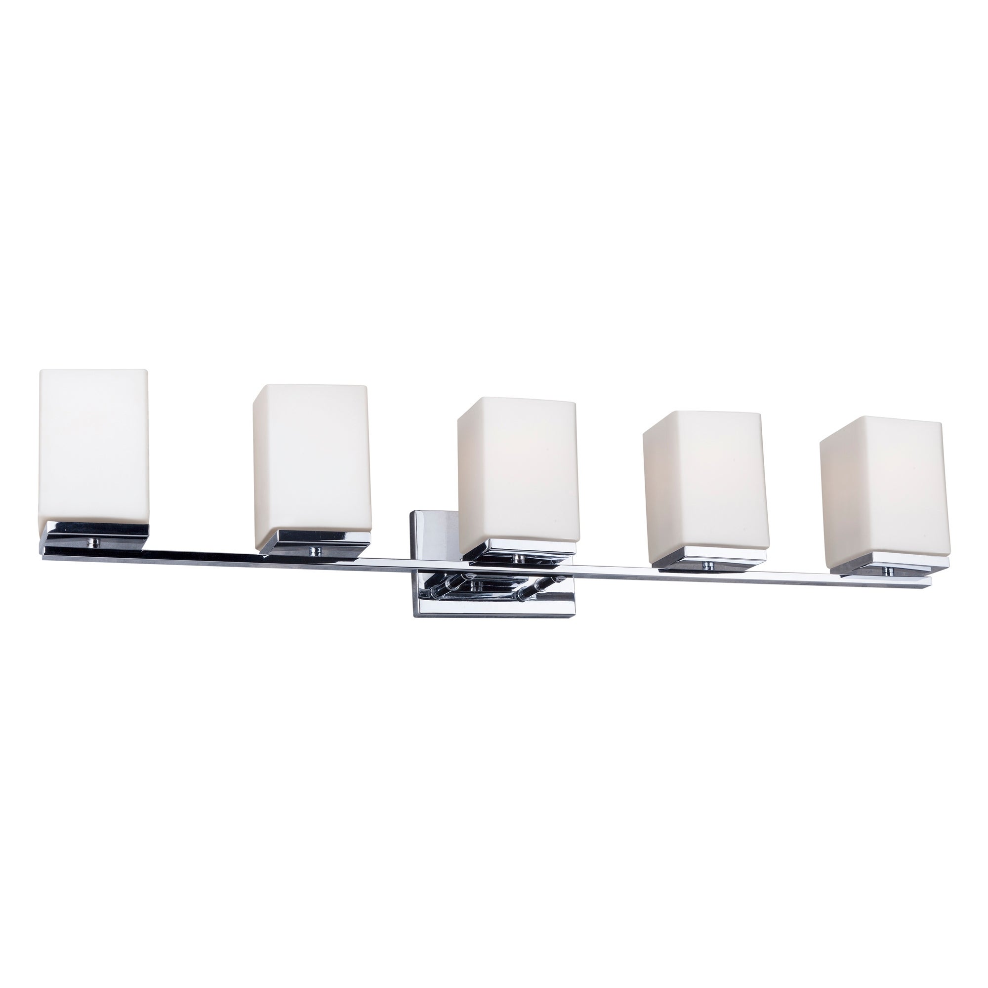 Ella 5-Light Chrome Bath Bracket with Square Satin Opal Glass - Mycitystee