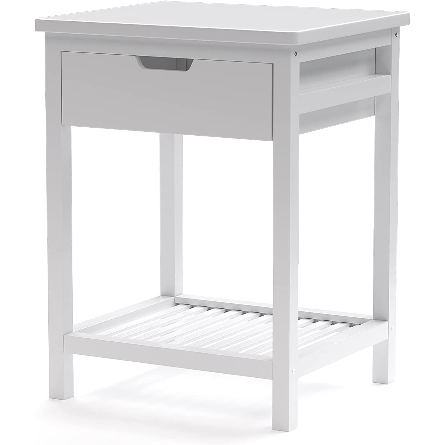 Nightstand， Bedside Table with Drawer， Square End Table， Bamboo Side Table， Modern Night Stand with Open Shelf， Set of 1， White - Mycitystee