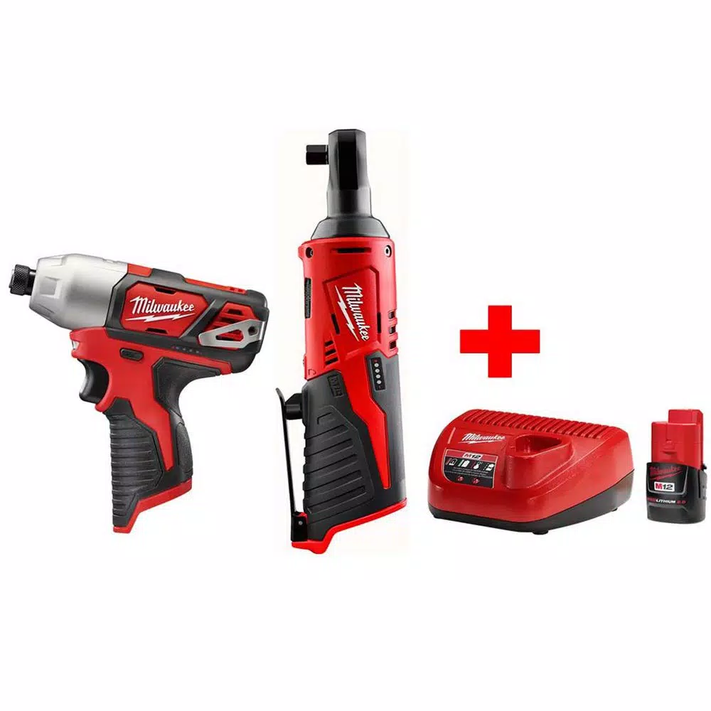 Milwaukee M12 12-Volt Lithium-Ion Cordless 3/8 in. Ratchet and 1/4 in. Impact Driver Combo Kit with (1) 2.0Ah Battery and Charger and#8211; XDC Depot - Mycitystee