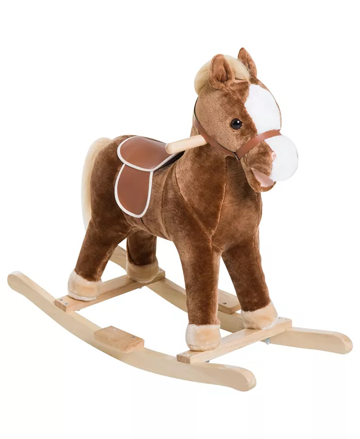 Qaba Kids Rocking Plush Horse Ride on Animal Rocker w  Sound， Brown - Mycitystee