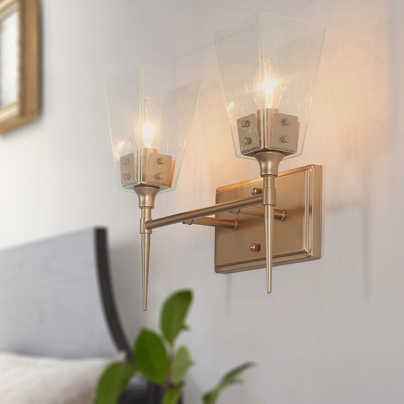Modern 2-Light Gold Bathroom Vanity Light Glass Wall Sconces - 14