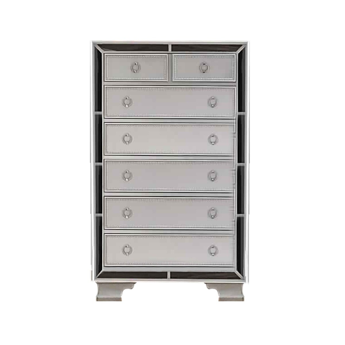 5 Drawer Wooden Chest with Mirror Trim Accent and Ring Pulls， Silver - - 31451080 - Mycitystee