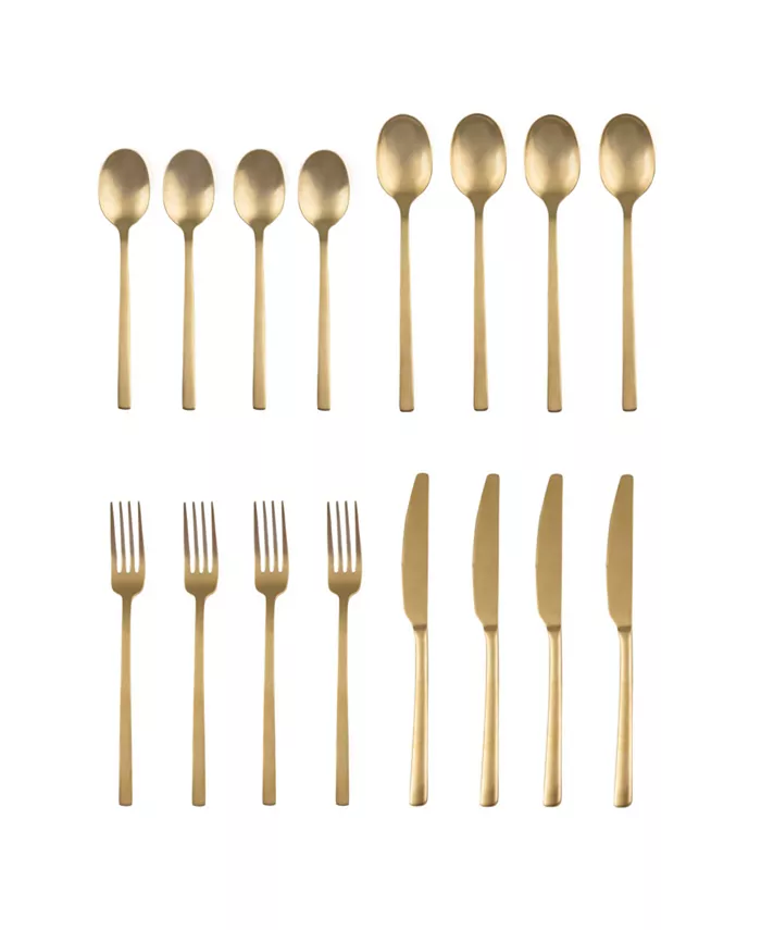 Cambridge Silversmiths Cambridge Beacon Gold Satin 16-Piece Flatware Set， Service for 4 - Mycitystee