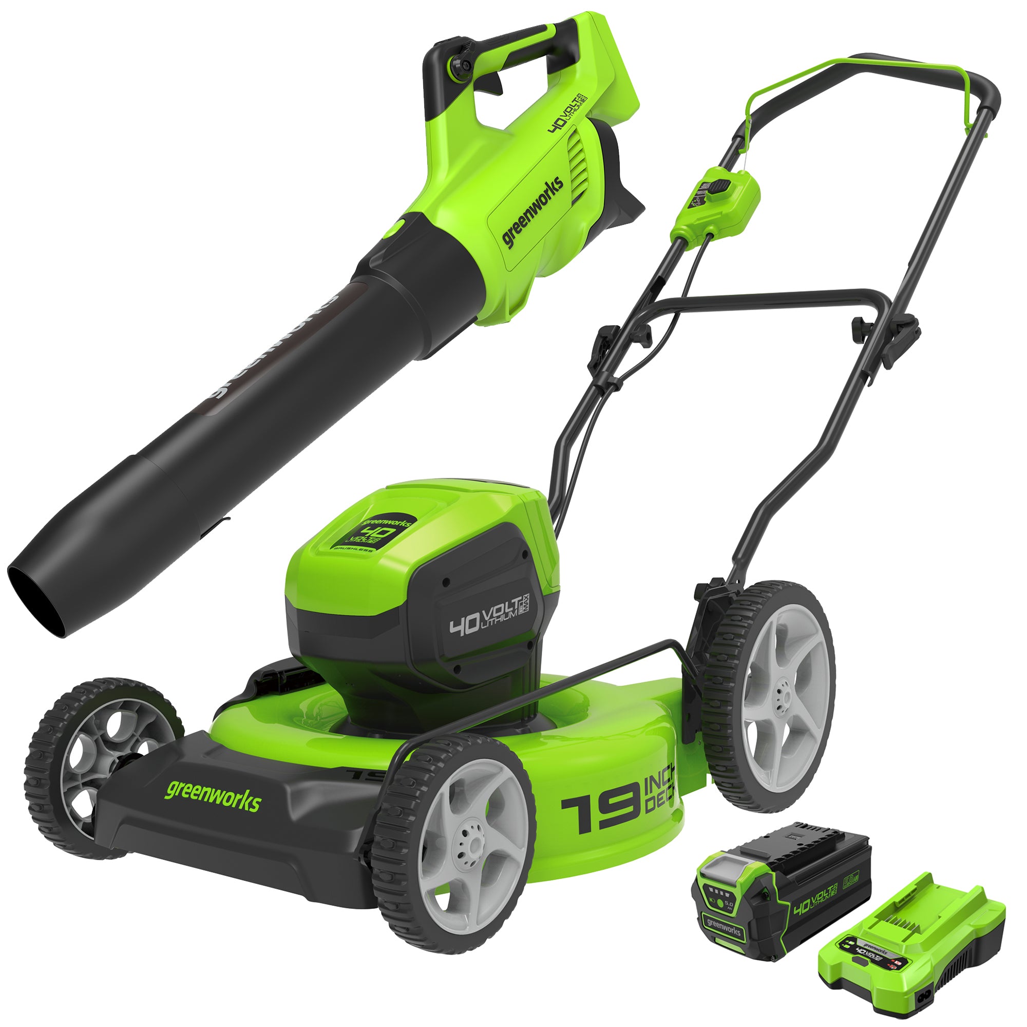 40V 19-Inch Mower and 320 CFM Leaf Blower Combo Kit | Greenworks Tools - Mycitystee