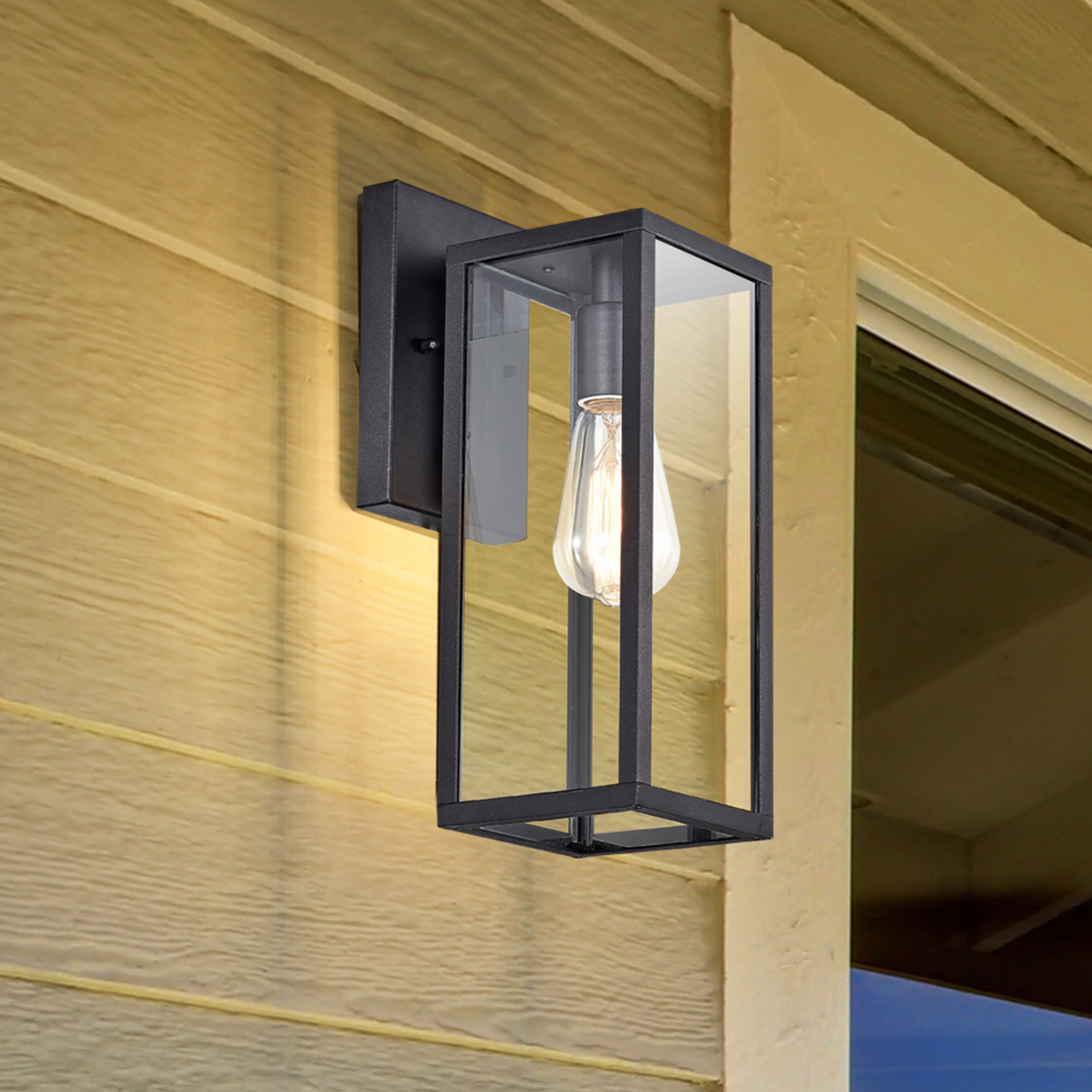 Large 1 Light Transparent Glass Outdoor Wall Lantern in Black - 13.75*5*7.25 Shopping - The Best Deals on Outdoor Wall Lanterns | 38833545 - Mycitystee