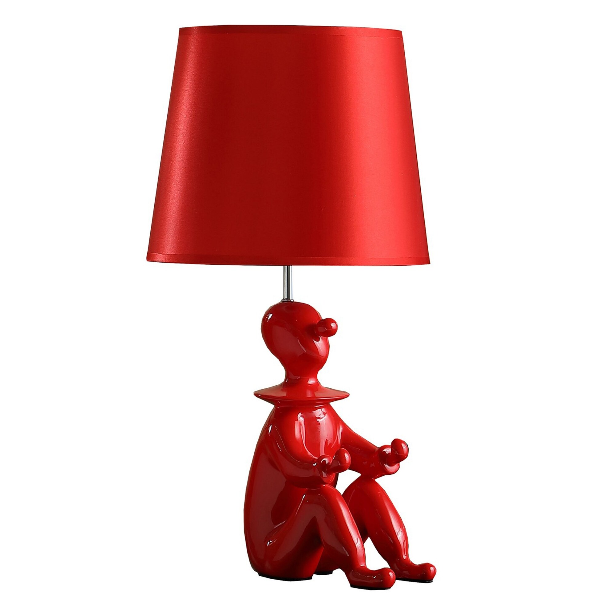 Fabric Shade Table Lamp with Polyresin Sitting Clown Base， Red - Mycitystee