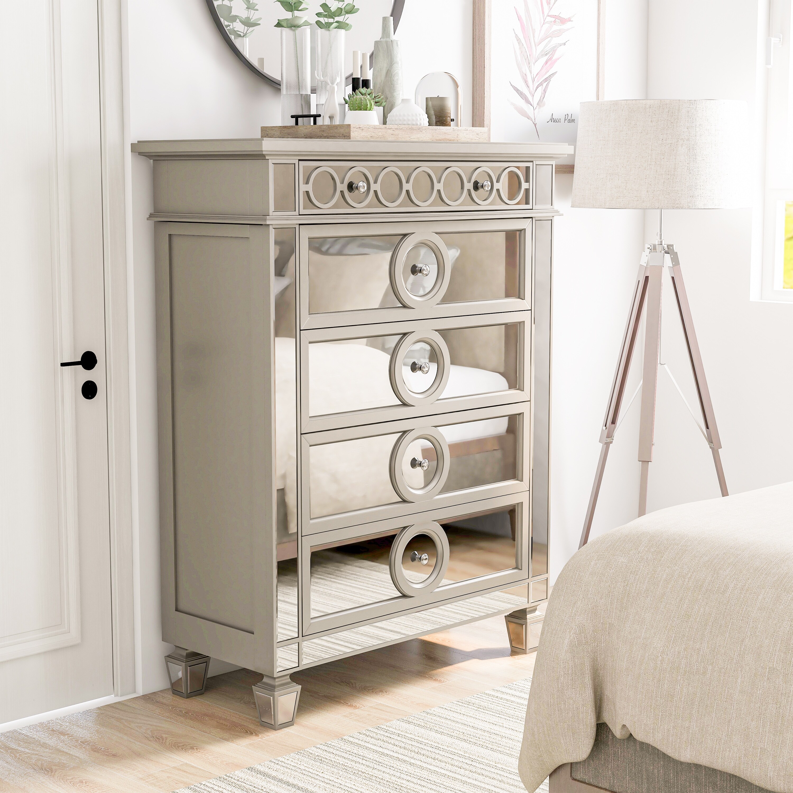 Furniture of America Alyah Glam Champagne Chest with Mirror Accents - - 33810394 - Mycitystee