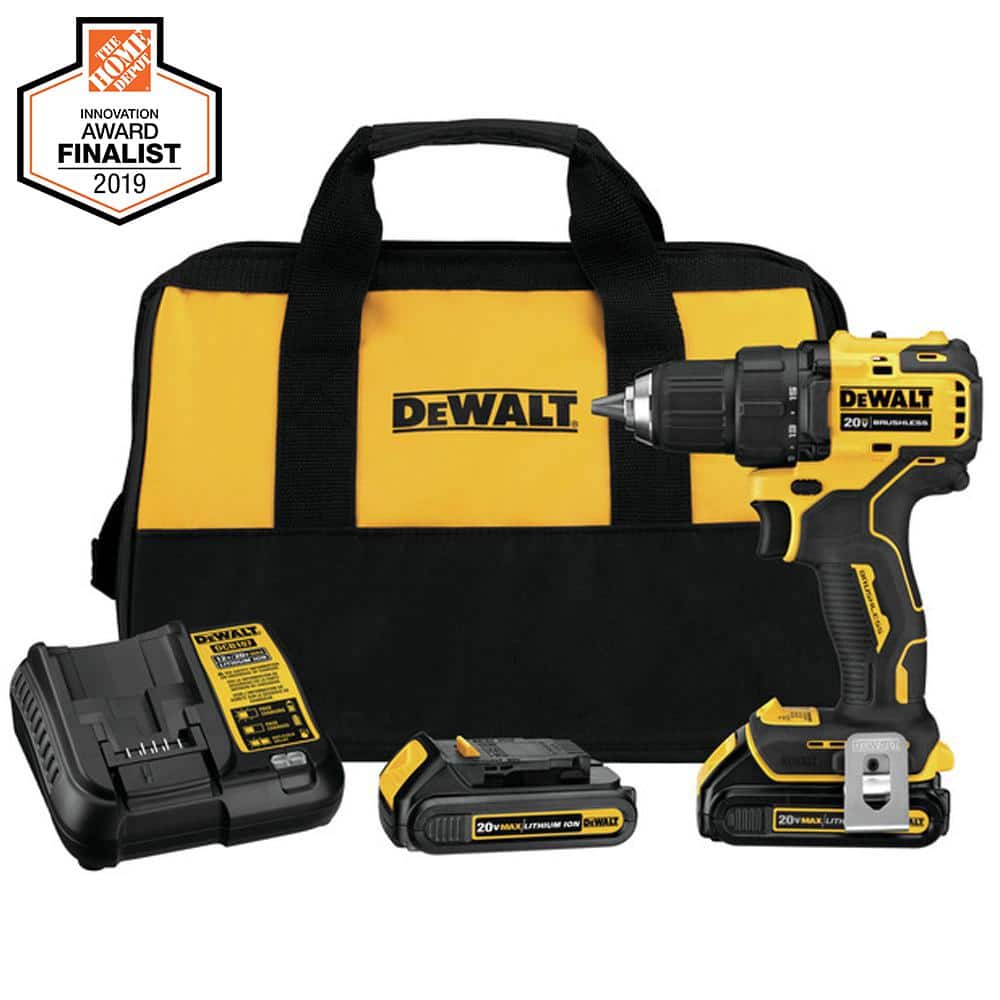 DEWALT ATOMIC 20V MAX Cordless Brushless Compact 1/2 in. Drill/Driver, (2) 20V 1.3Ah Batteries, Charger and Bag DCD708C2 - Mycitystee