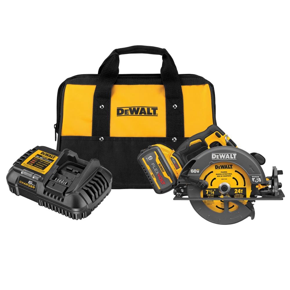DEWALT FLEXVOLT 60V MAX Cordless Brushless 7-1/4 in. Circular Saw with Brake with (1) FLEXVOLT 9.0Ah Battery DCS578X1 - Mycitystee