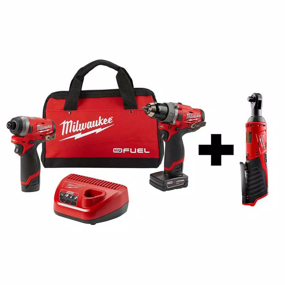 Milwaukee M12 FUEL 12-Volt Li-Ion Brushless Cordless Hammer Drill and Impact Driver Combo Kit (2-Tool)w/ M12 3/8 in. Ratchet and#8211; XDC Depot - Mycitystee