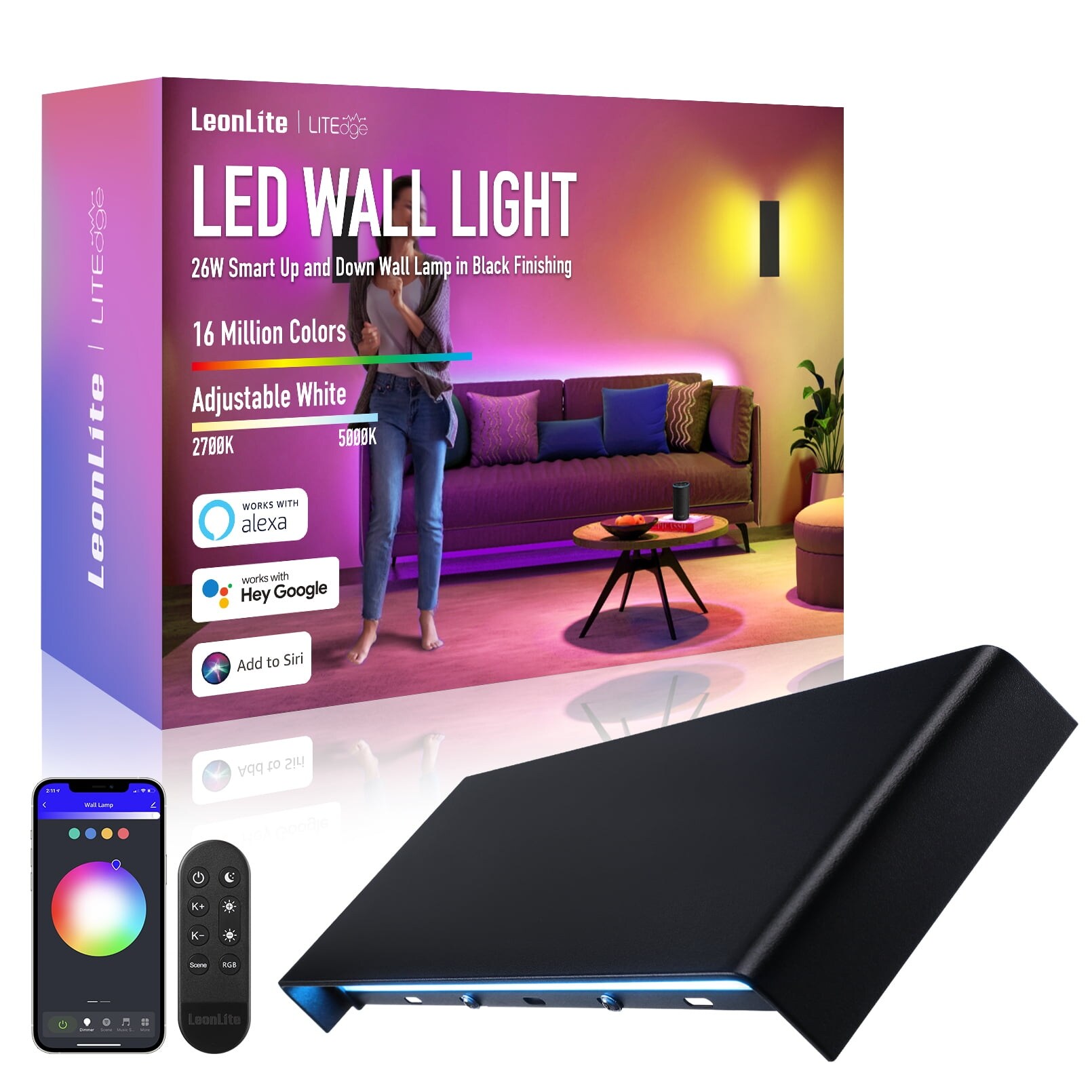 LED Wall Sconce Color Changing and 5000K-2700K Dimmable Aluminum Up Down Wall Light Indoor and Outdoor APP Control， Black Shopping - The Best Deals on - Mycitystee