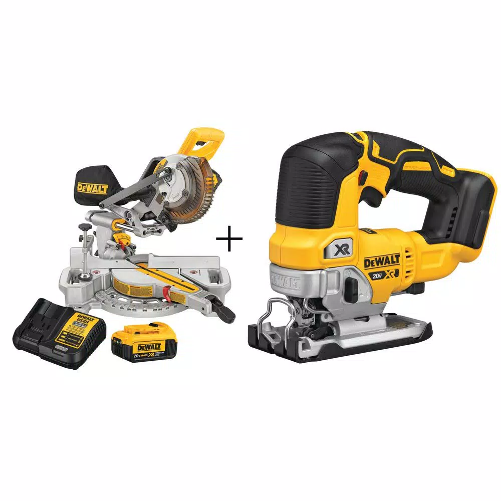 DEWALT 20-Volt MAX Cordless 7-1/4 in. Sliding Miter Saw with (1) 20-Volt Battery 4.0Ah and Cordless Jigsaw and#8211; XDC Depot - Mycitystee