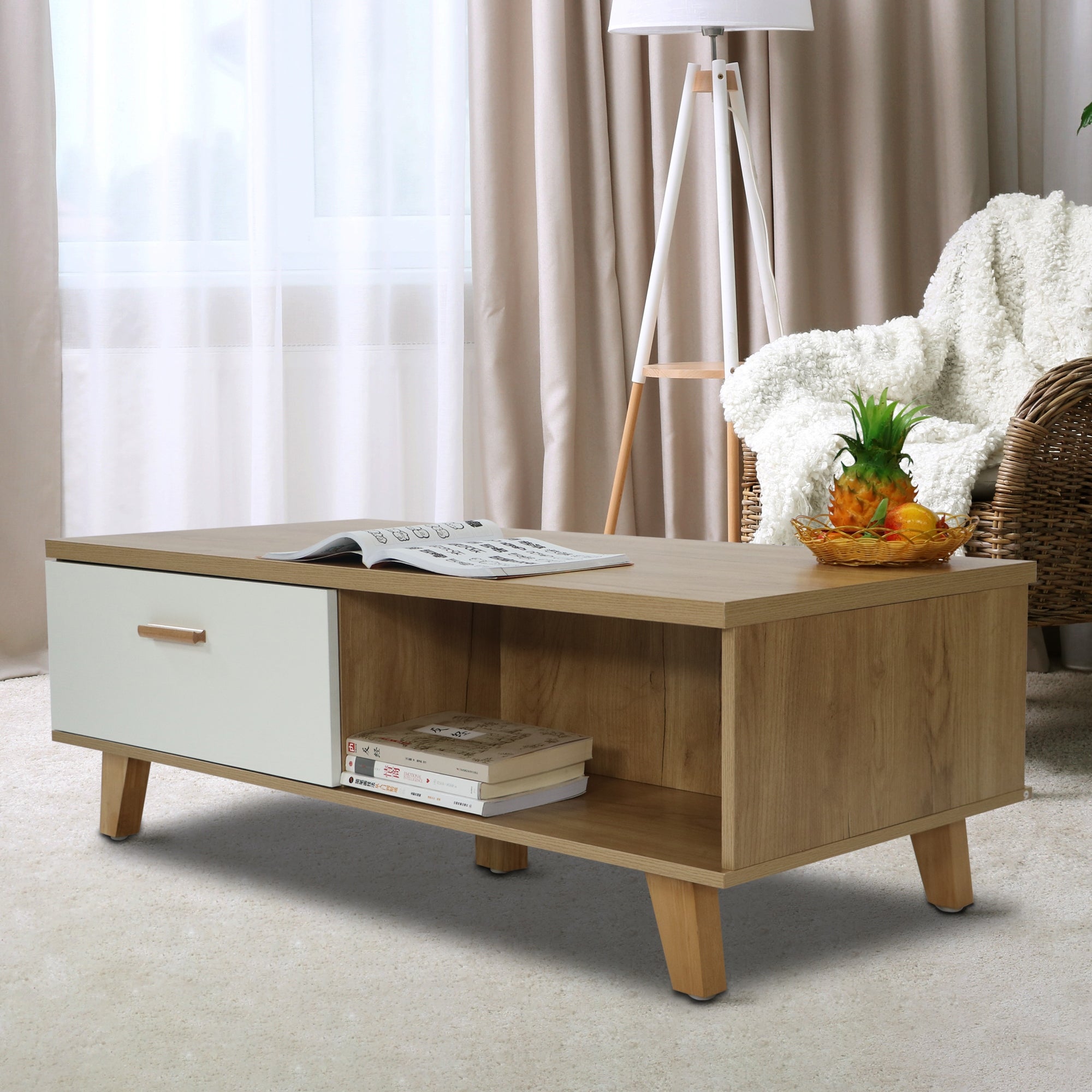 47-inch Solid Wood Coffee Table with Two Drawers - Mycitystee