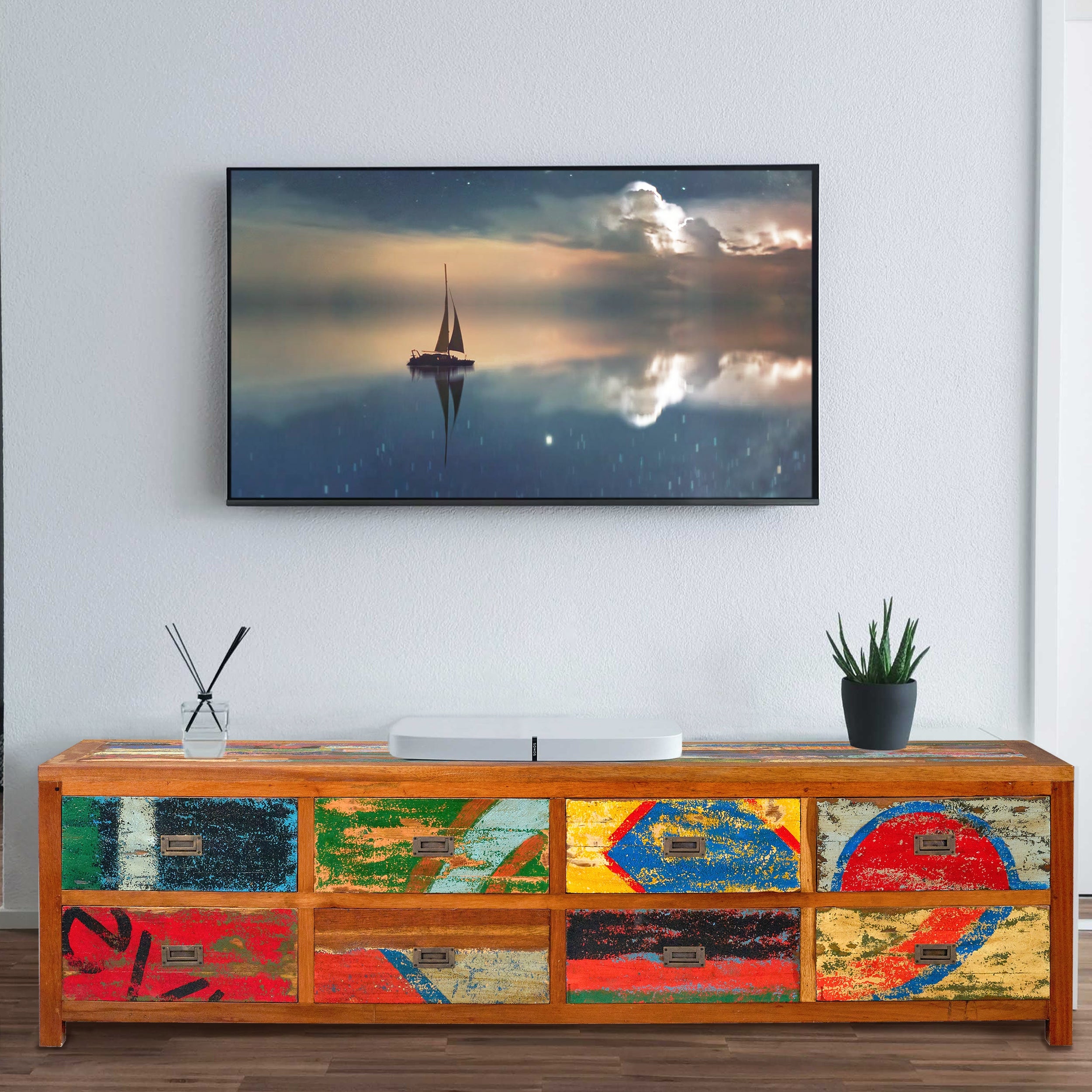 Chic Teak Chest With 8 Drawers Made From Recycled Teak Wood Fishing Boats - - 31826638 - Mycitystee