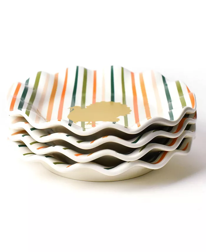 Coton Colors Turkey Stripes Ruffle Salad Plate 4 Piece Set， Service for 4 - Mycitystee
