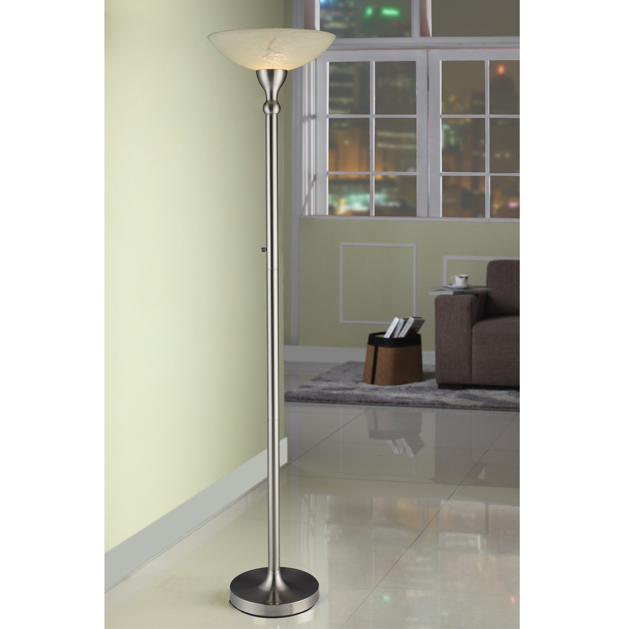 Artiva 71-inch Compact Fluorescent Torchiere Floor Lamp with Hand-Painted Alabaster Glass Shade - Mycitystee