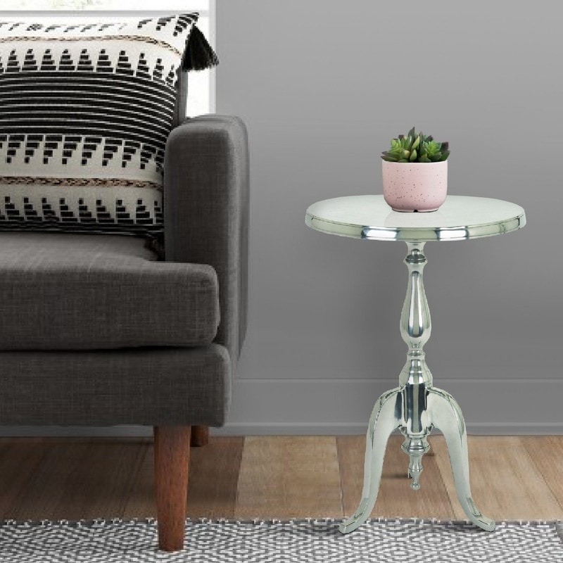 Aluminum Accent Table with Pedestal Base， Silver - Mycitystee