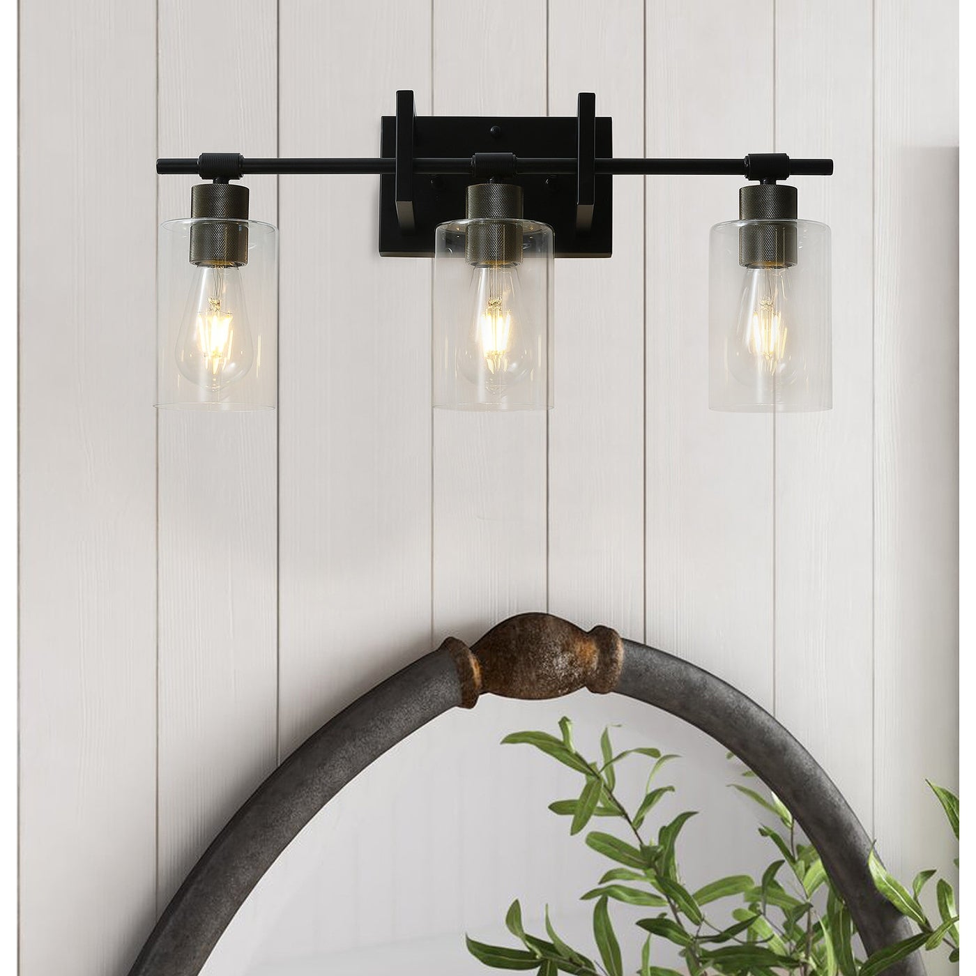 Modern Black 3-Light Cylinder Clear Glass Style Vanity Lamp - Mycitystee