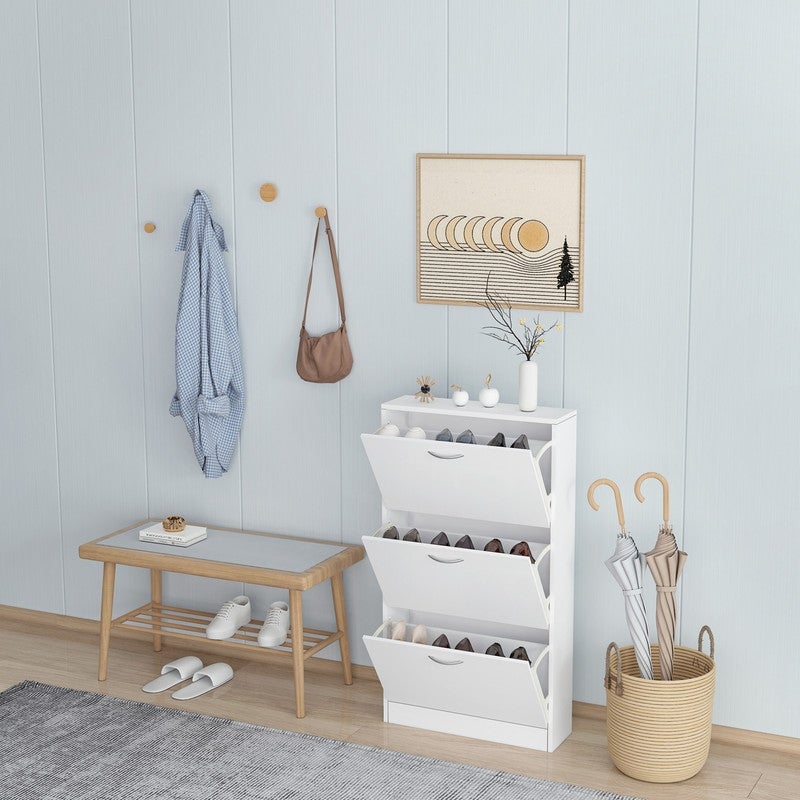 3 Tier Shoe Storage Cabinet for Entryway White|White - - 37132332 - Mycitystee