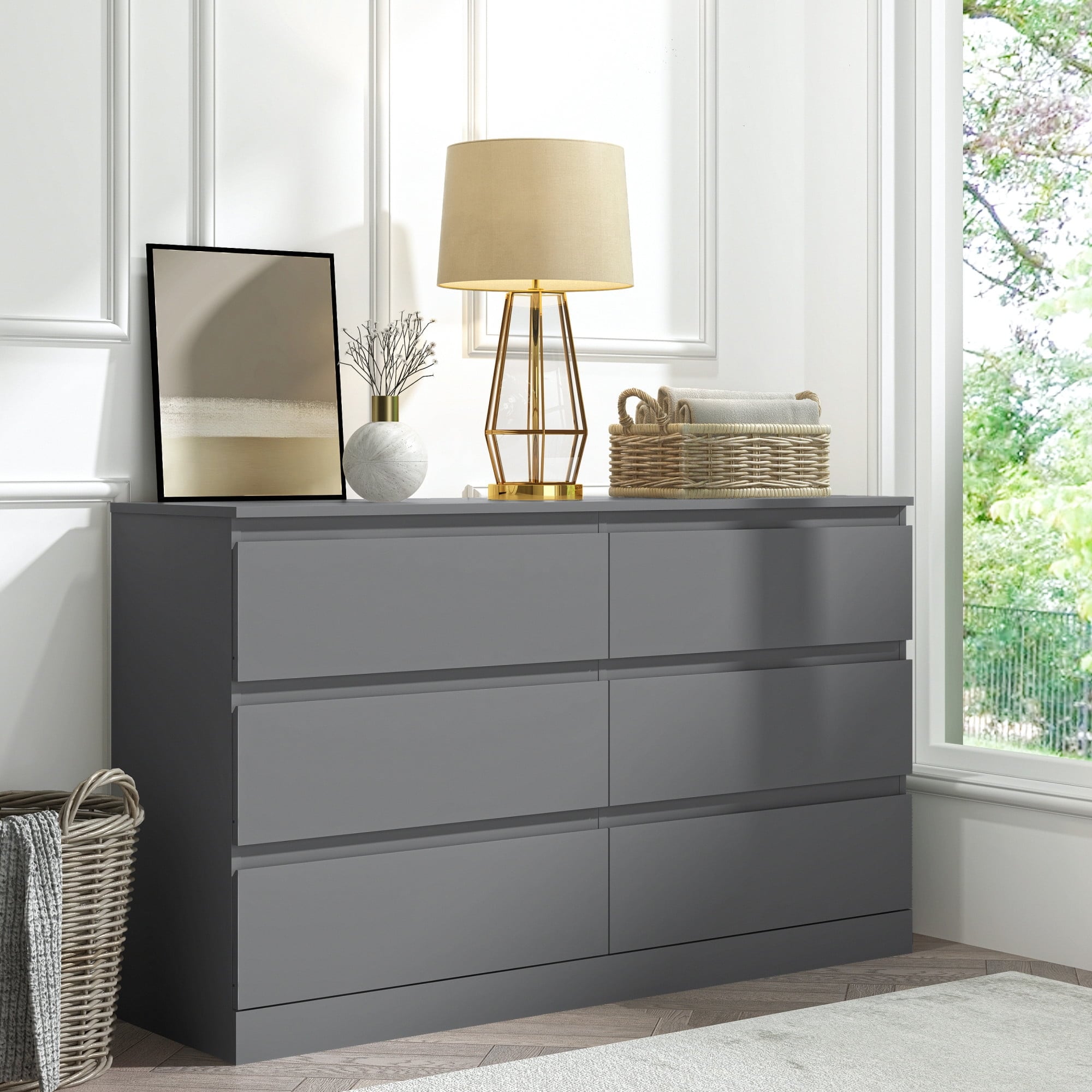 Brindle 6-Drawer Horizontal Dresser， Cool Gray Finish - - 36293811 - Mycitystee