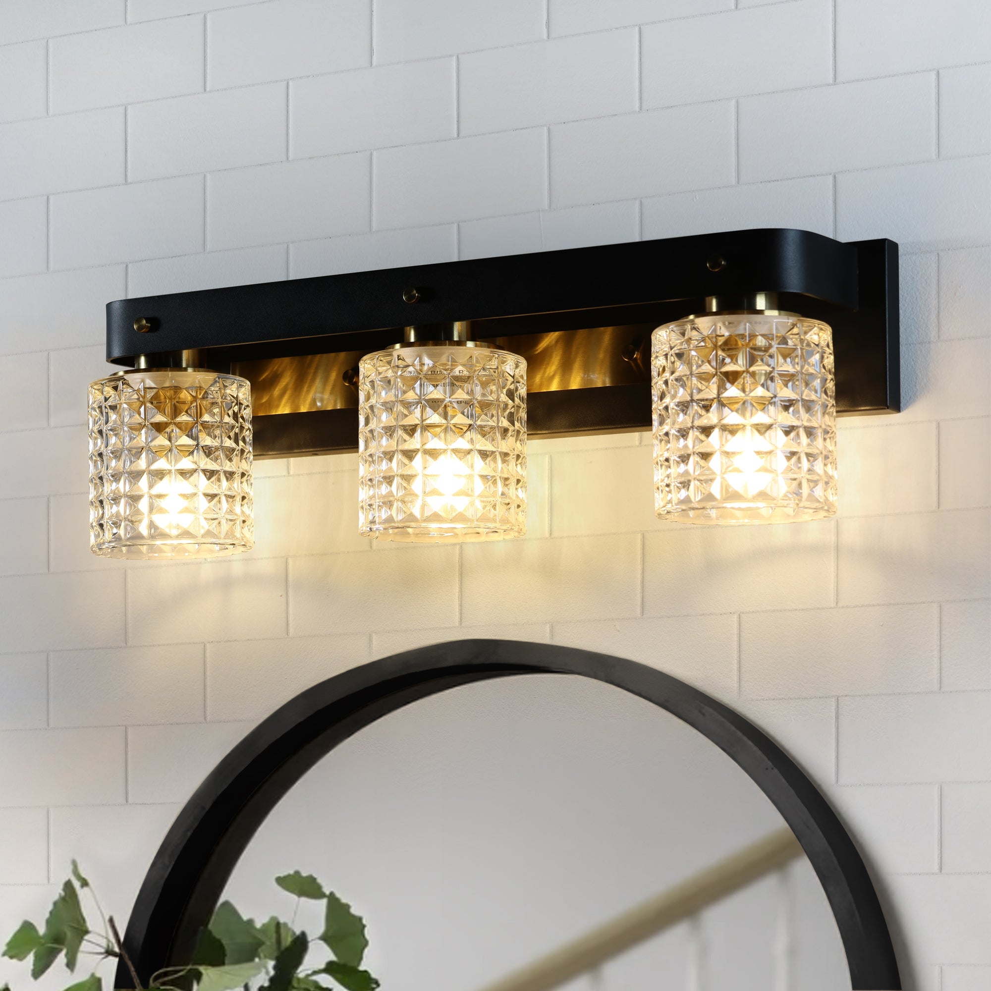 ExBrite Farmhouse 3-lights Bathroom Dimmable Iron Black Cut Crystal Modern Vanity Lights Wall Sconces - 3-Light-Black - Mycitystee