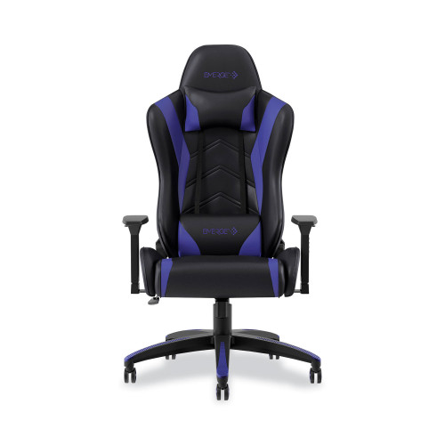 Emerge Vartan Bonded Leather Gaming Chair， Supports Up to 275 lbs， Blue/Black Seat， Blue/Black Back， Black Base (53242) - Mycitystee