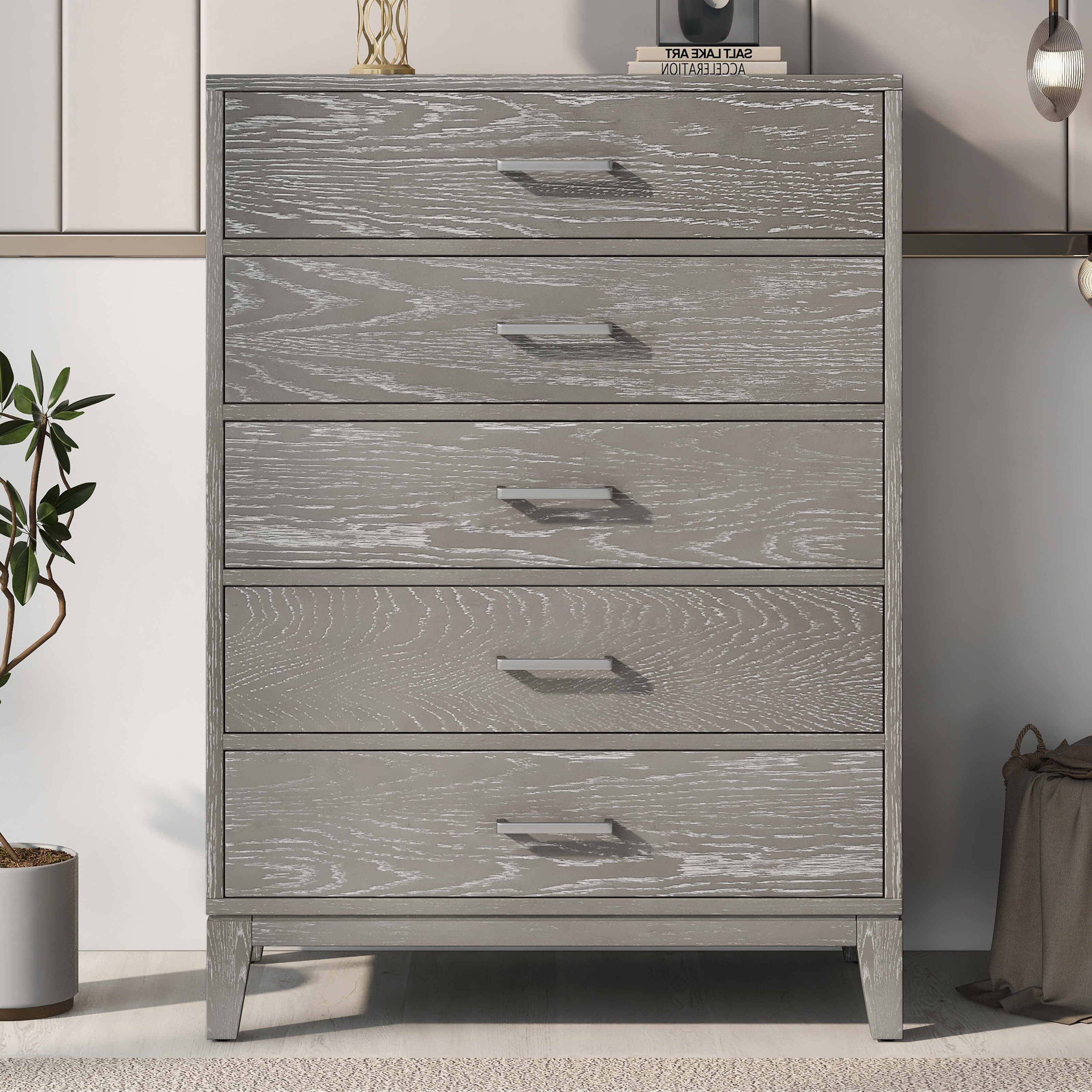 Modern Concise Style Solid wood Grey grain Five-Drawer Chest - - 37857290 - Mycitystee
