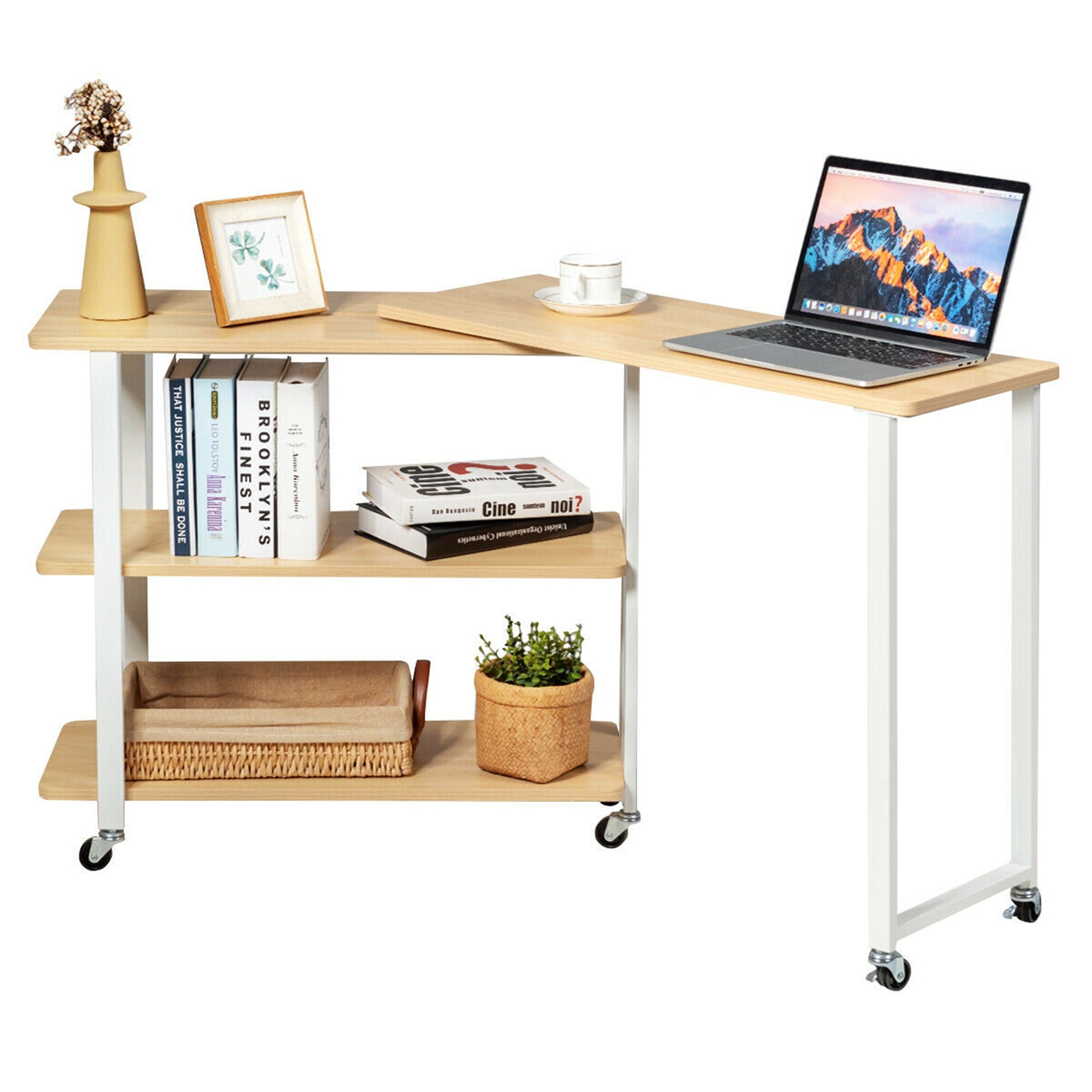 Gymax Sofa Side End Table 360-degree Rotating Bookcase w/ Storage - See Details - Mycitystee