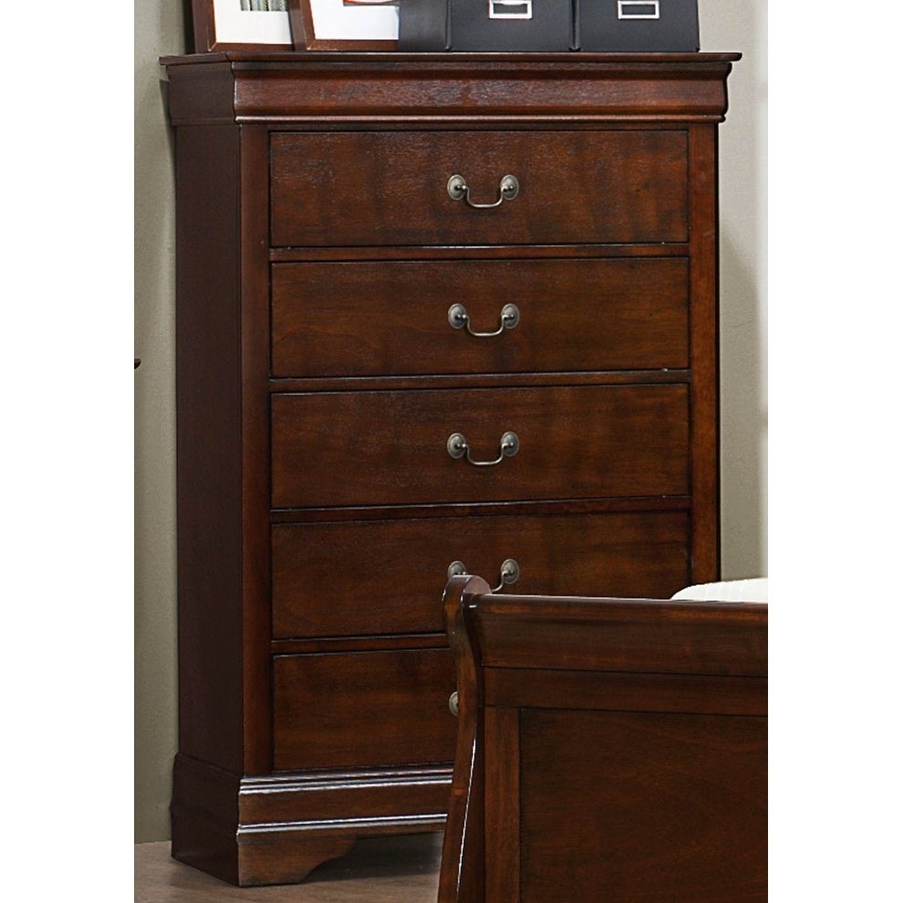 5 Drawer Wooden Chest With Metal Hardware， Cherry Brown - - 23490618 - Mycitystee