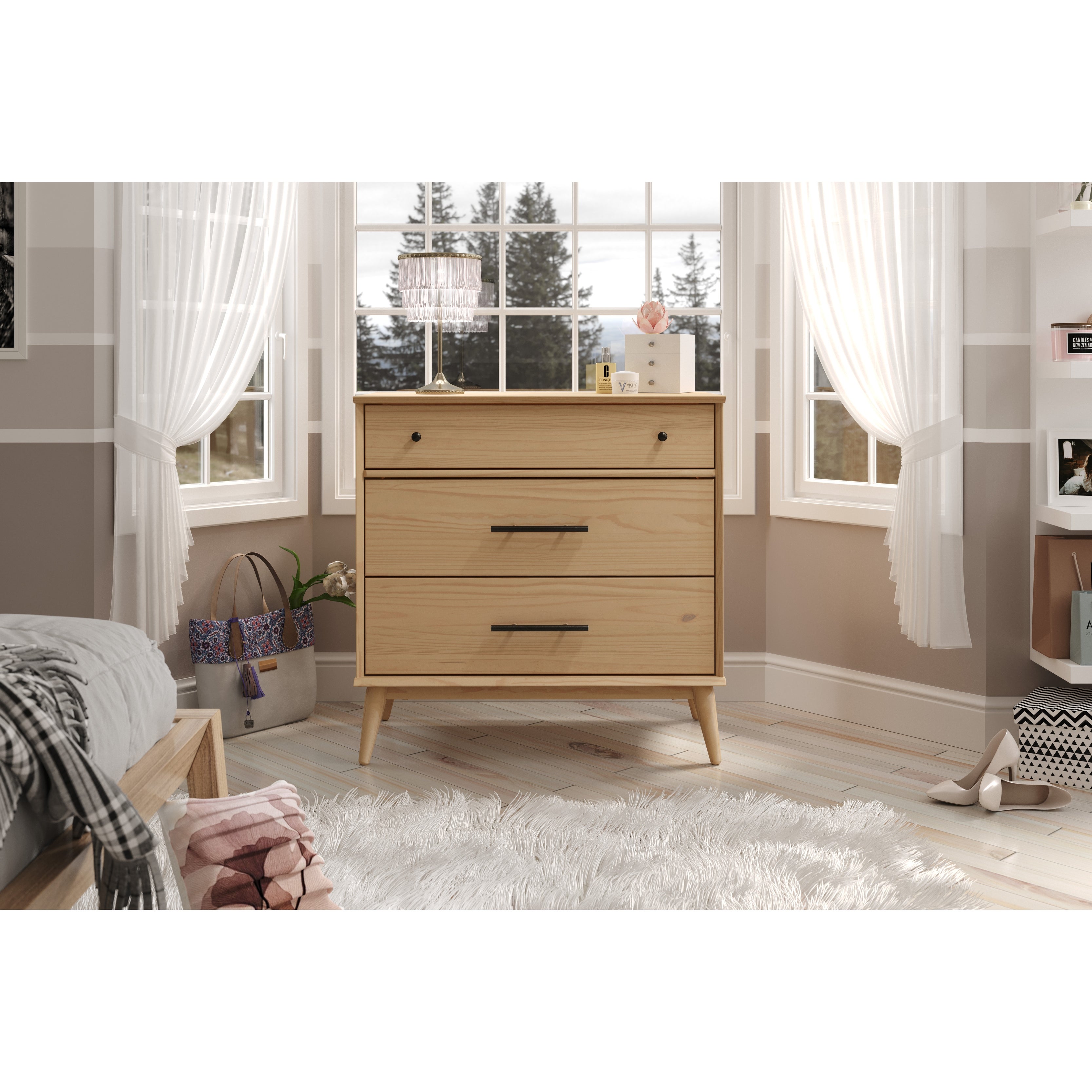 Mid Century Three Drawer Dresser - Scandinavian Oak Finish - - 37175482 - Mycitystee