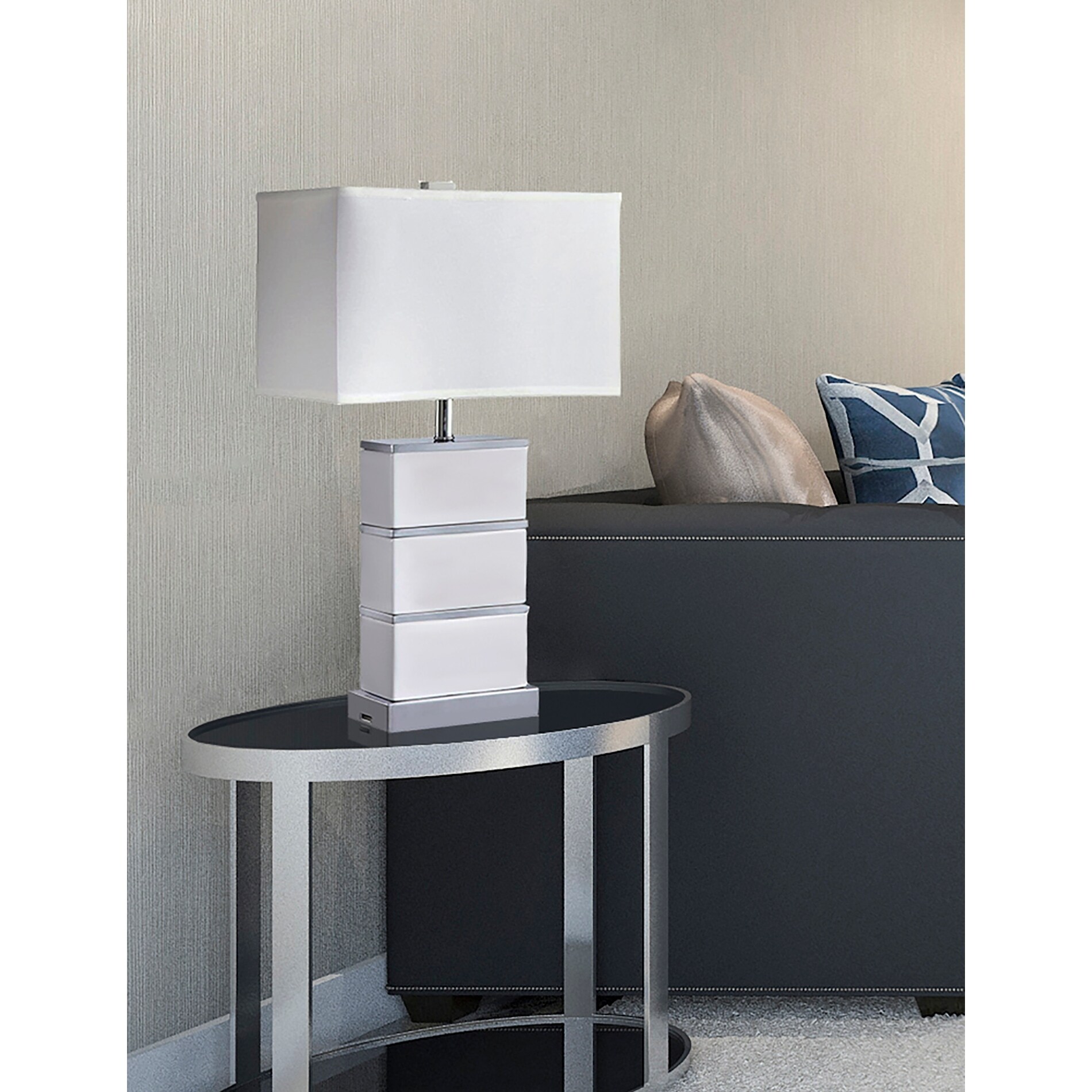 26.75 In. Quartz Block White Modern USB Table Lamp - Mycitystee