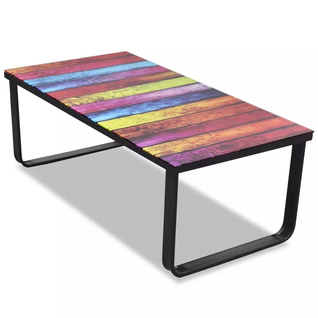 vidaXL Coffee Table with Rainbow Printing Glass Top - Mycitystee