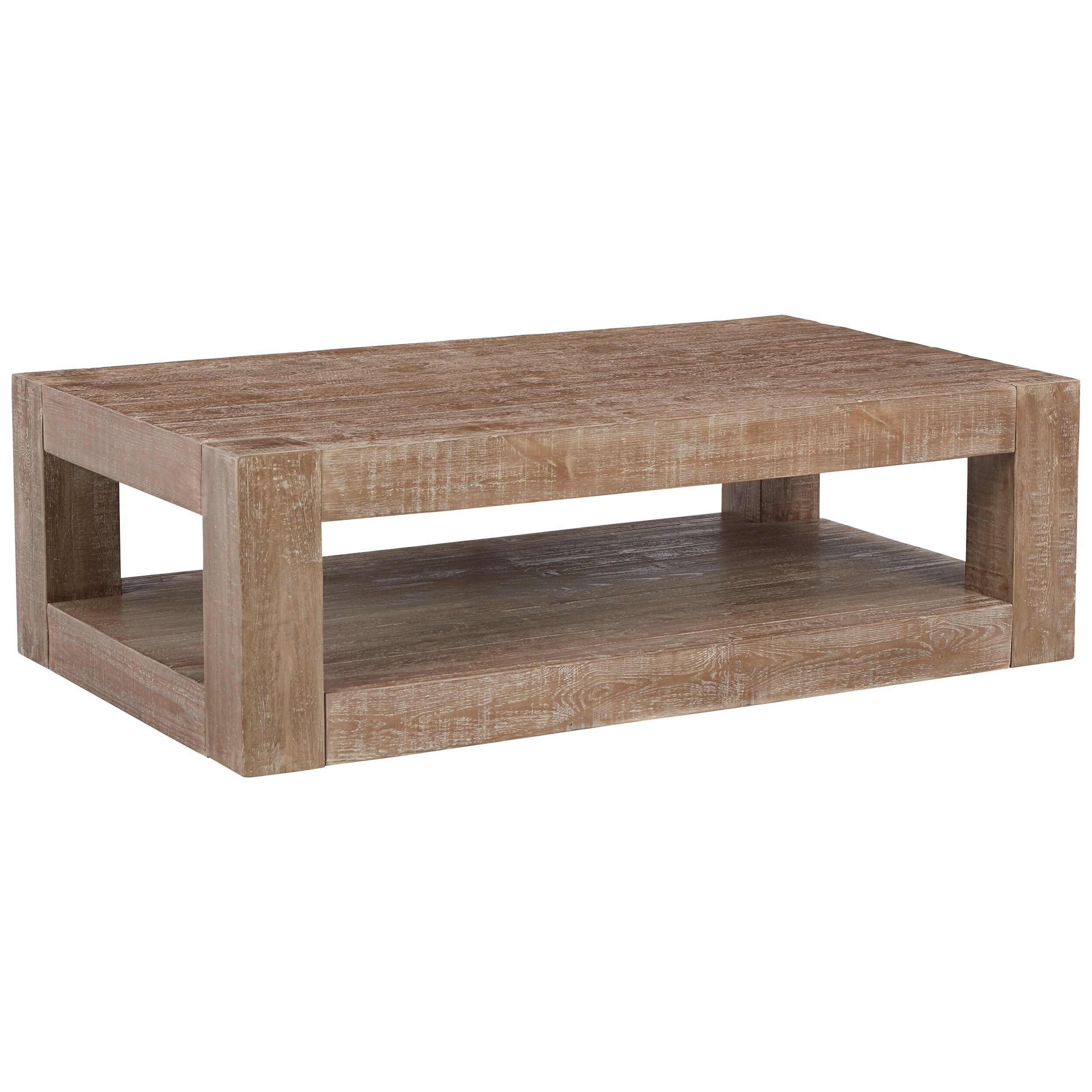 Lee 56 Inch Rectangular Coffee Table， 1 Shelf， Rustic Distressed Brown - Mycitystee