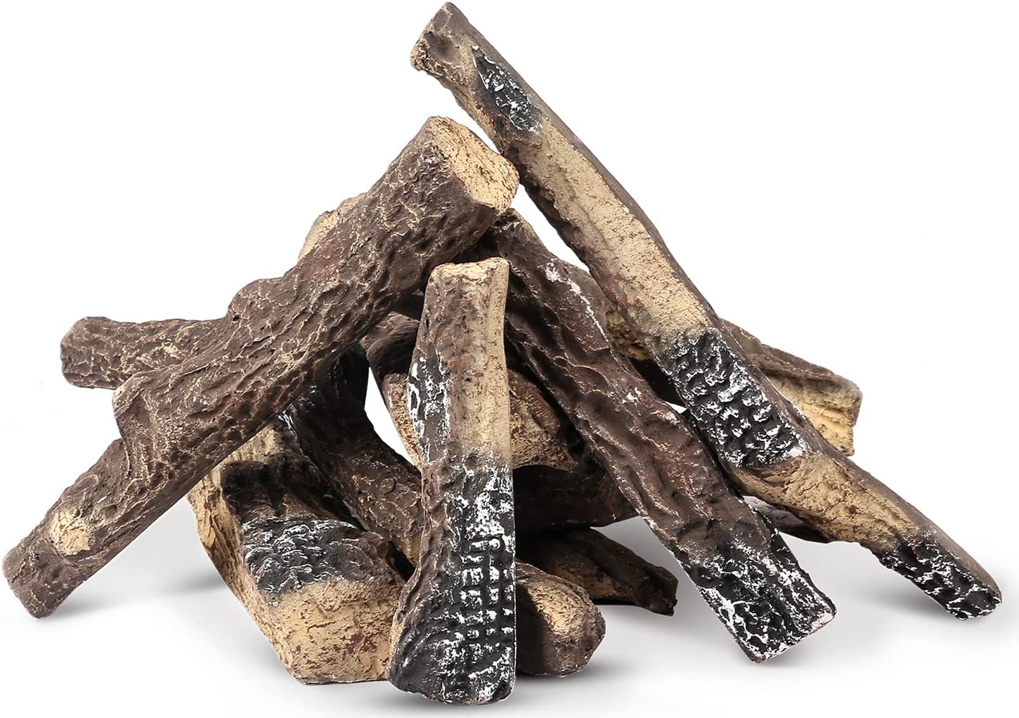 Gas Fireplace Logs, Ventless Ceramic Logs for Gas Fire Pits, 10 Pack Set, Electric, Propane Gas Fireplace Decorative Inserts - Mycitystee