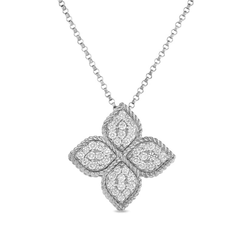 Roberto Coin 18KT White Gold Princess Flower Large Pendant With Diamonds - Mycitystee