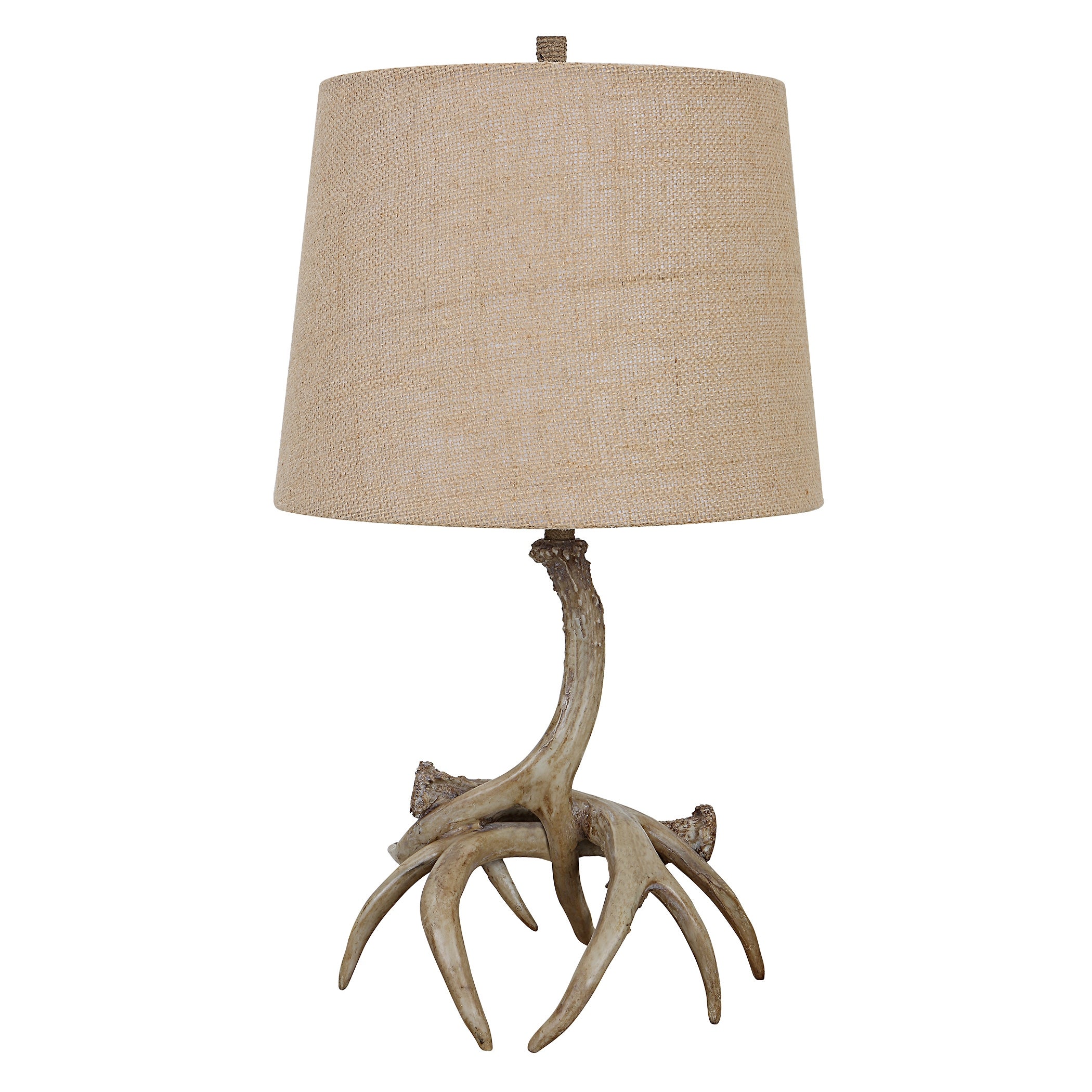 22 Inch Polyresin Table Lamp， Antlers， Burlap Shade， Beige - Mycitystee