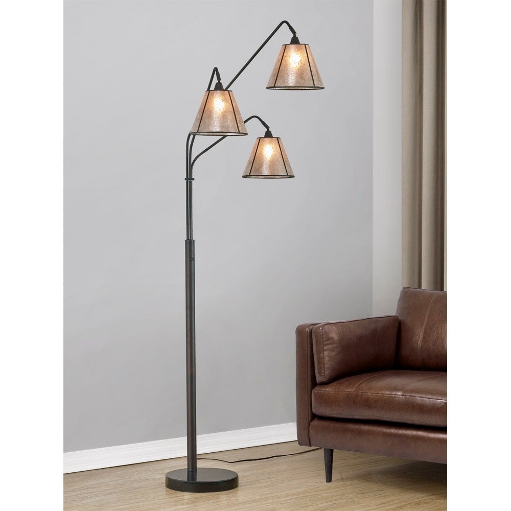 Midtown 3 Light Dark Bronze Arch Floor Lamp with Mica Shade - Mycitystee