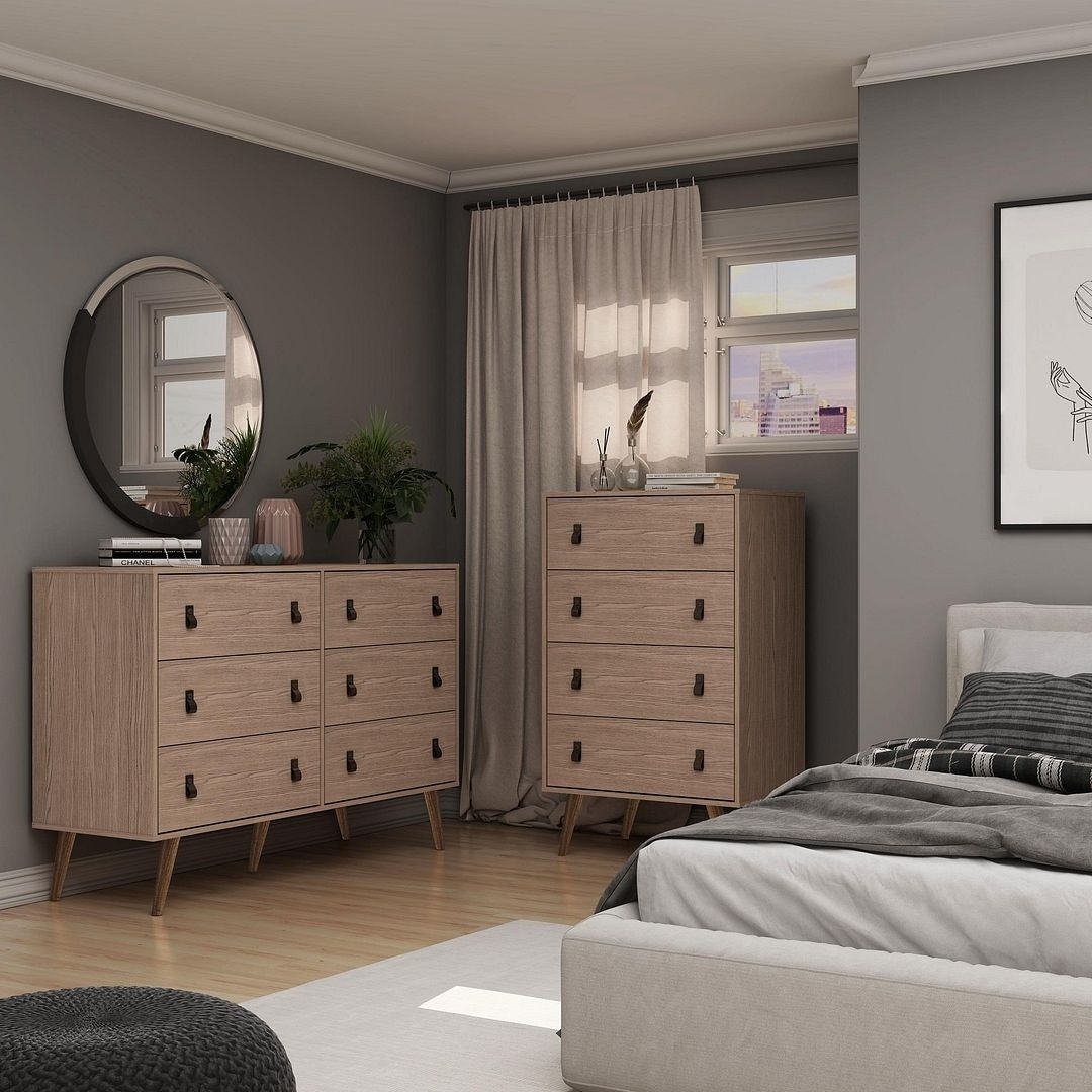 Manhattan Comfort Amber Double Wide and Tall Dresser with Faux Leather Button Handles - Set of 2 - - 36787669 - Mycitystee