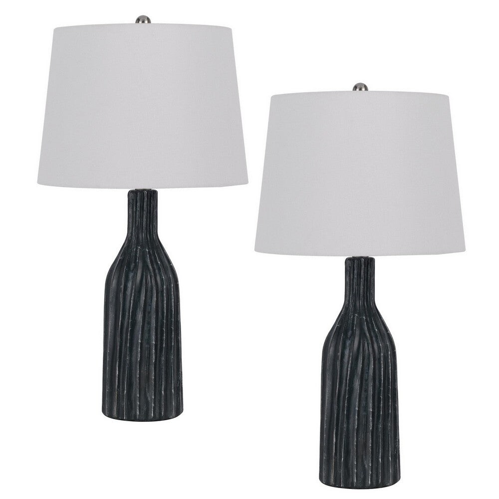 25 Inch Set of 2 Artisanal Ceramic Accent Table Lamp， Fluted， Grayed Black - 24.5 H x 13 W x 13 L Inches - Mycitystee