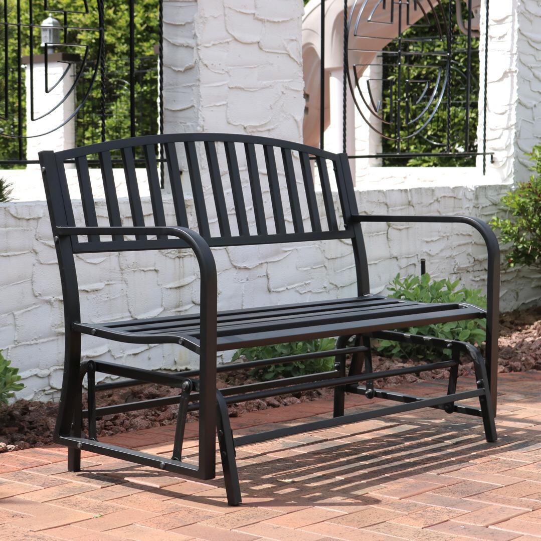 Ultimate Patio 50-Inch Black Steel Patio Glider Bench - Mycitystee