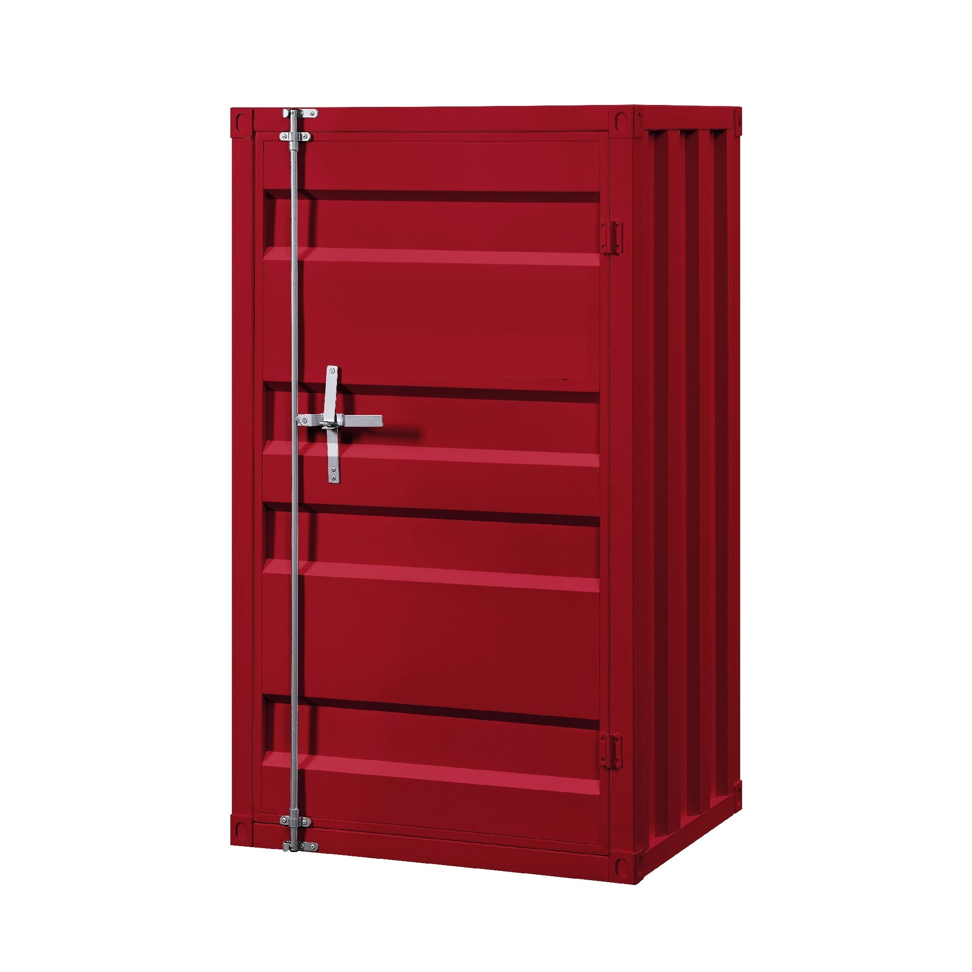 Industrial Style Metal Base Single Door Chest with Slated Pattern， Red - - 30655574 - Mycitystee