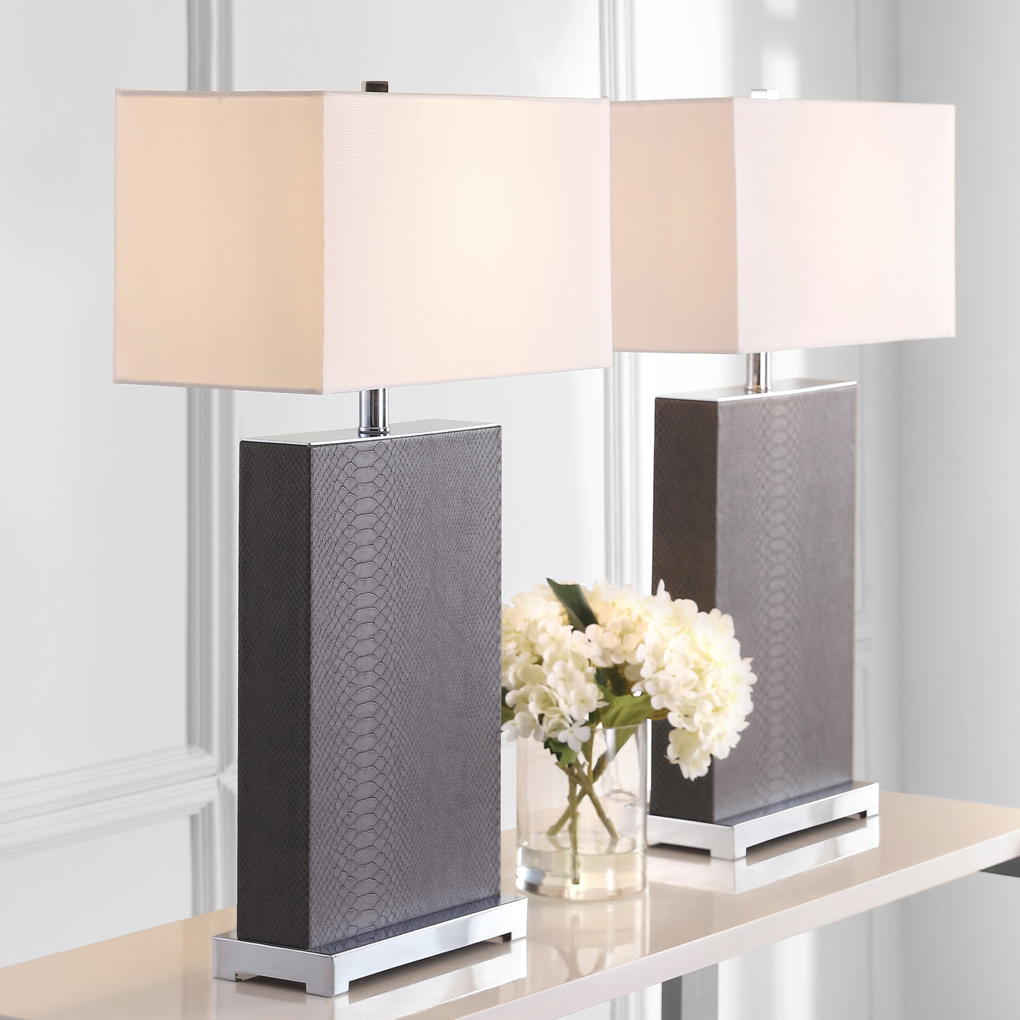 SAFAVIEH Lighting 28-inch Joyce Faux Snakeskin Grey Table Lamp (Set of 2) - 18