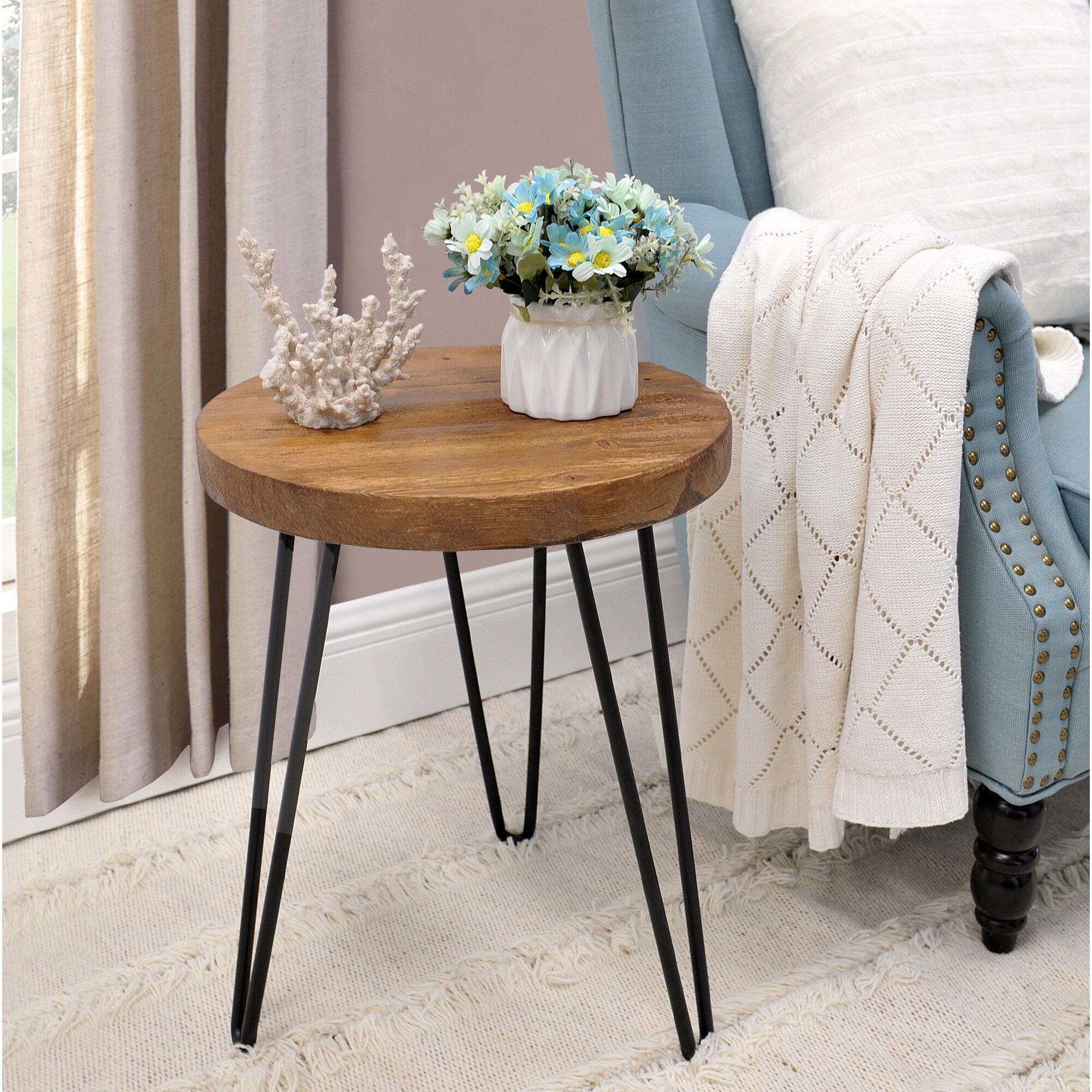 Greenage Wood End Table with Iron Legs - Mycitystee
